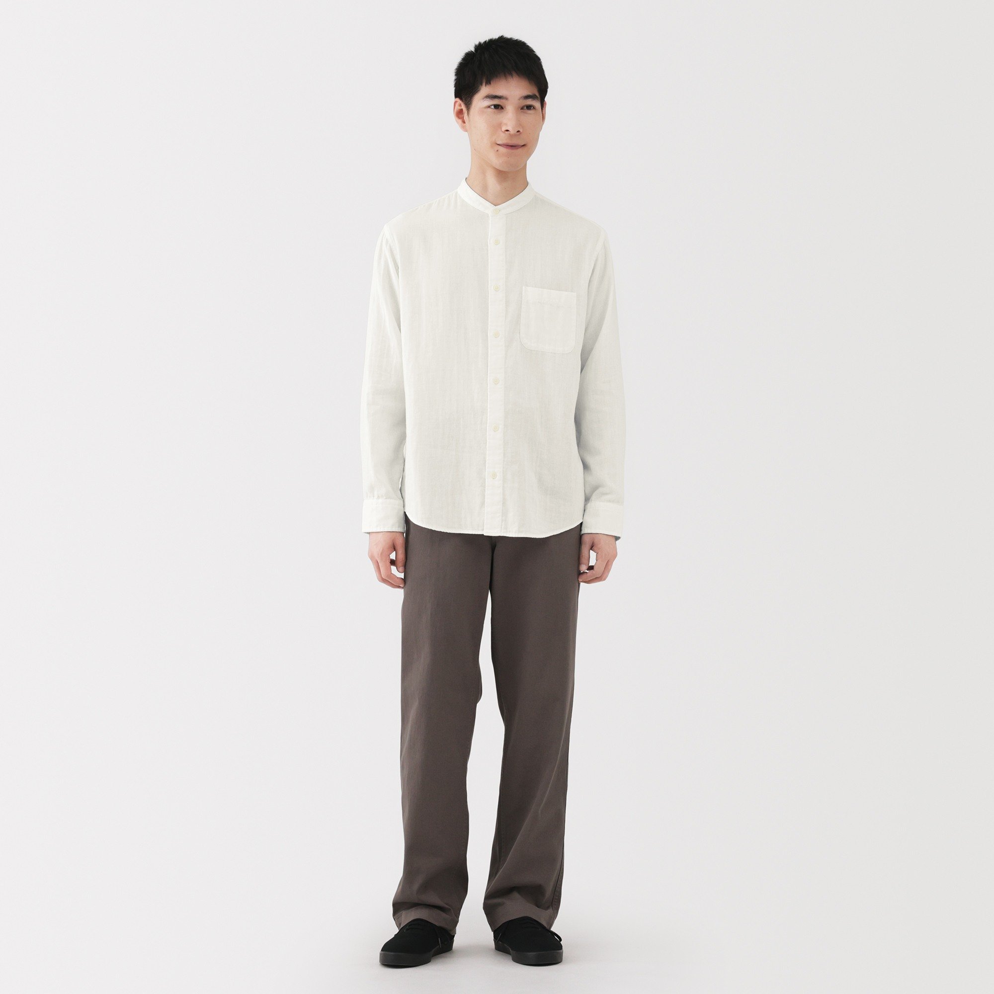 M's Kapok blended double gauze stand collar L/Slv shirt (OS)