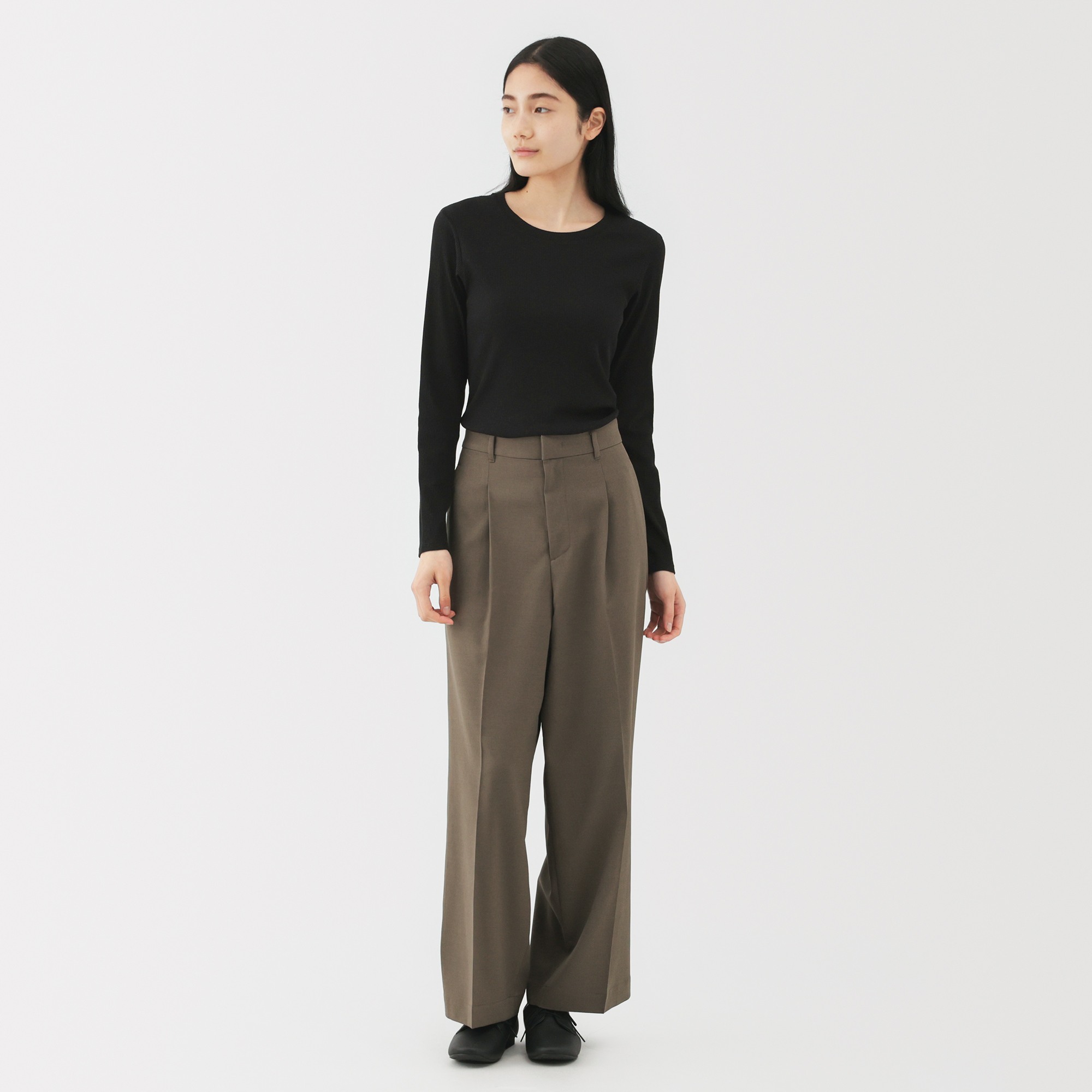 W's Lyocell blend ribbed crew neck L/S T-shirt