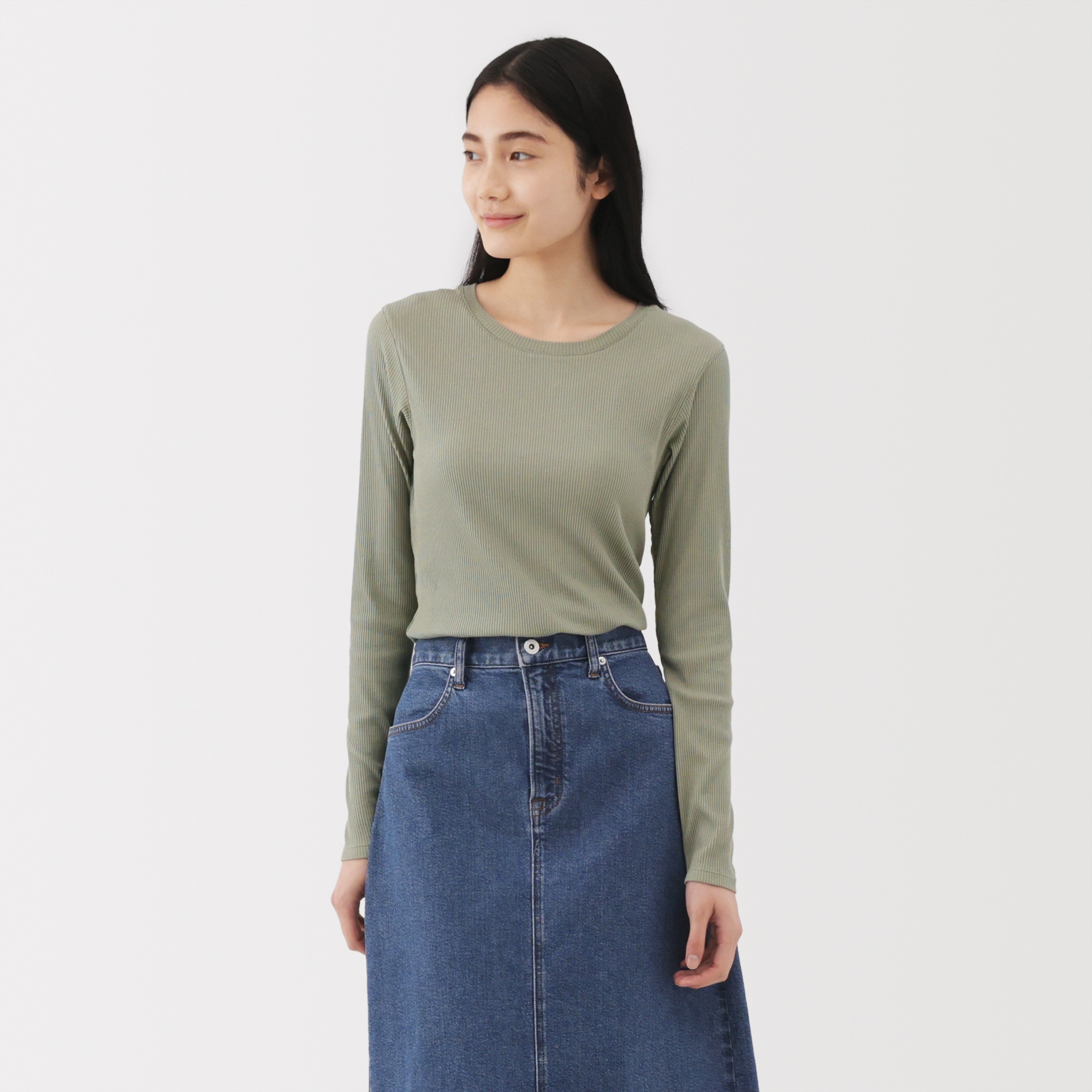 W's Lyocell blend ribbed crew neck L/S T-shirt
