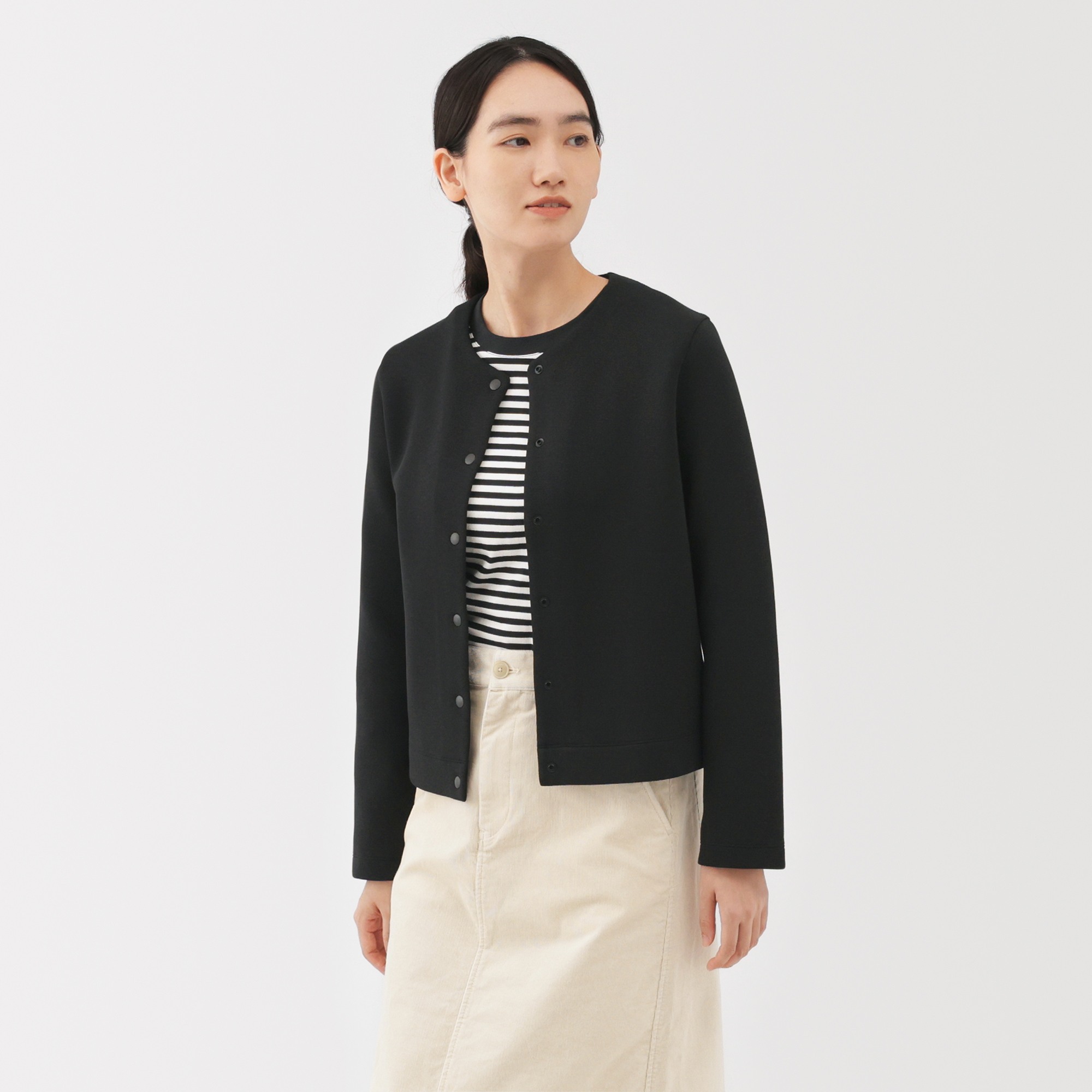 W's Double knitted crew neck sweat cardigan(OS)