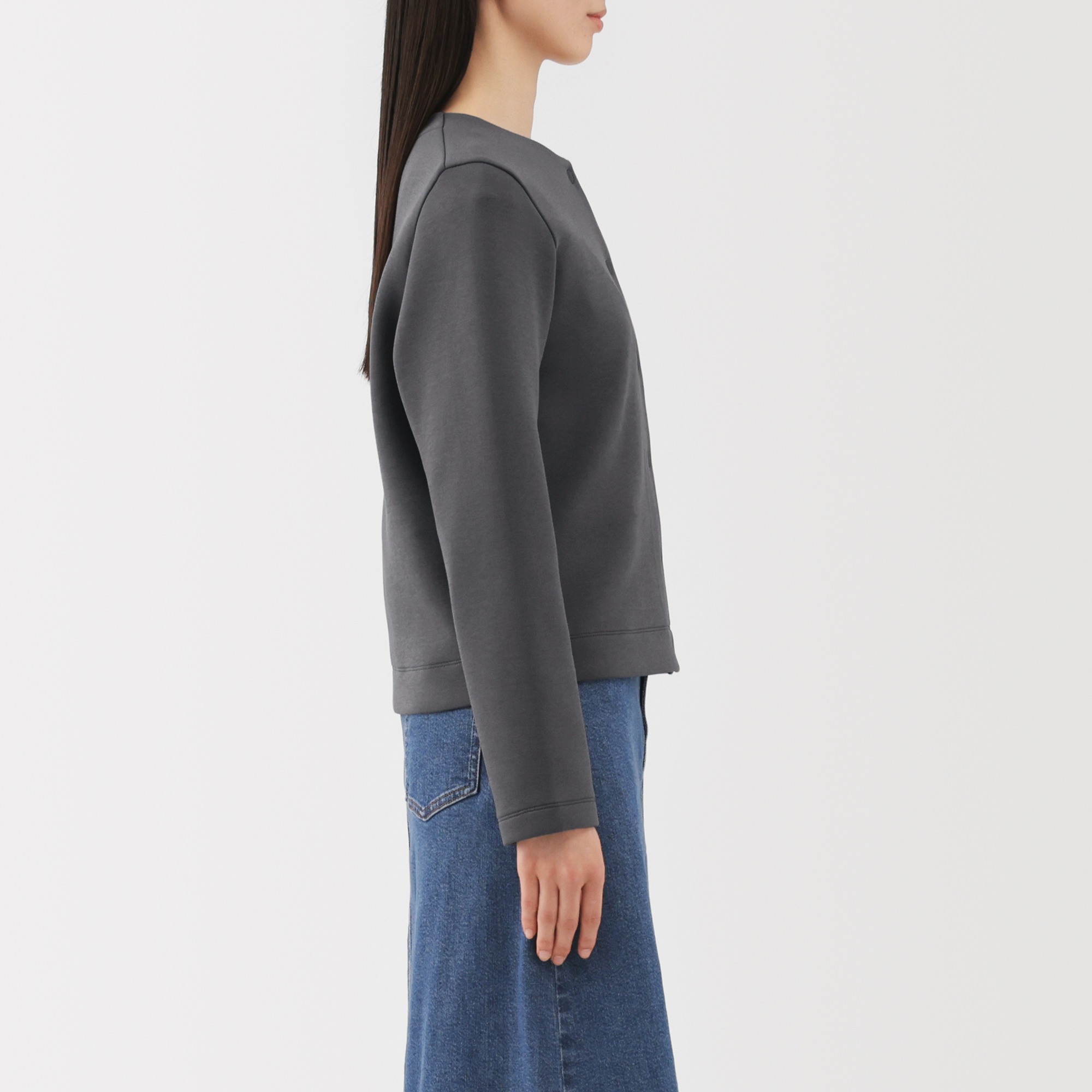 W's Double knitted crew neck sweat cardigan(OS)