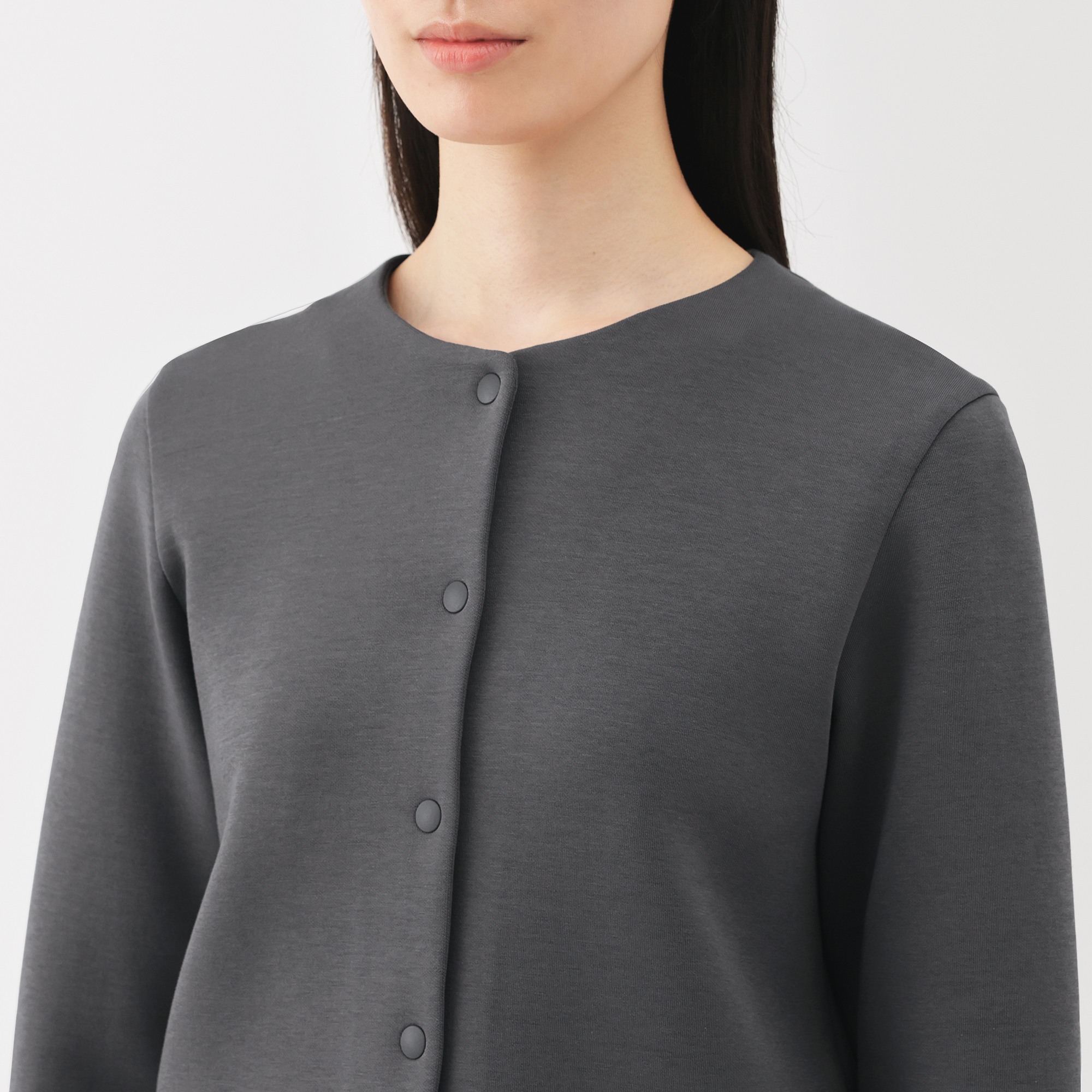 W's Double knitted crew neck sweat cardigan(OS)
