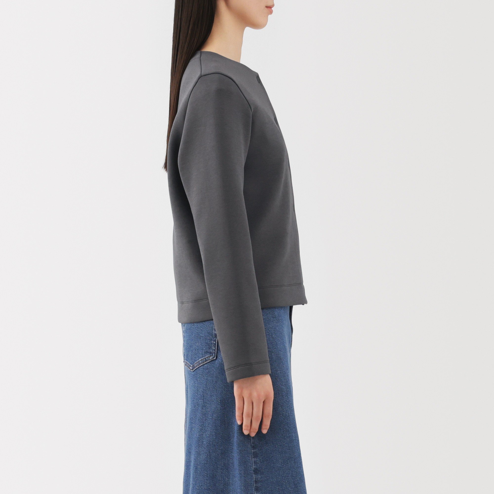 W's Double knitted crew neck sweat cardigan(OS)