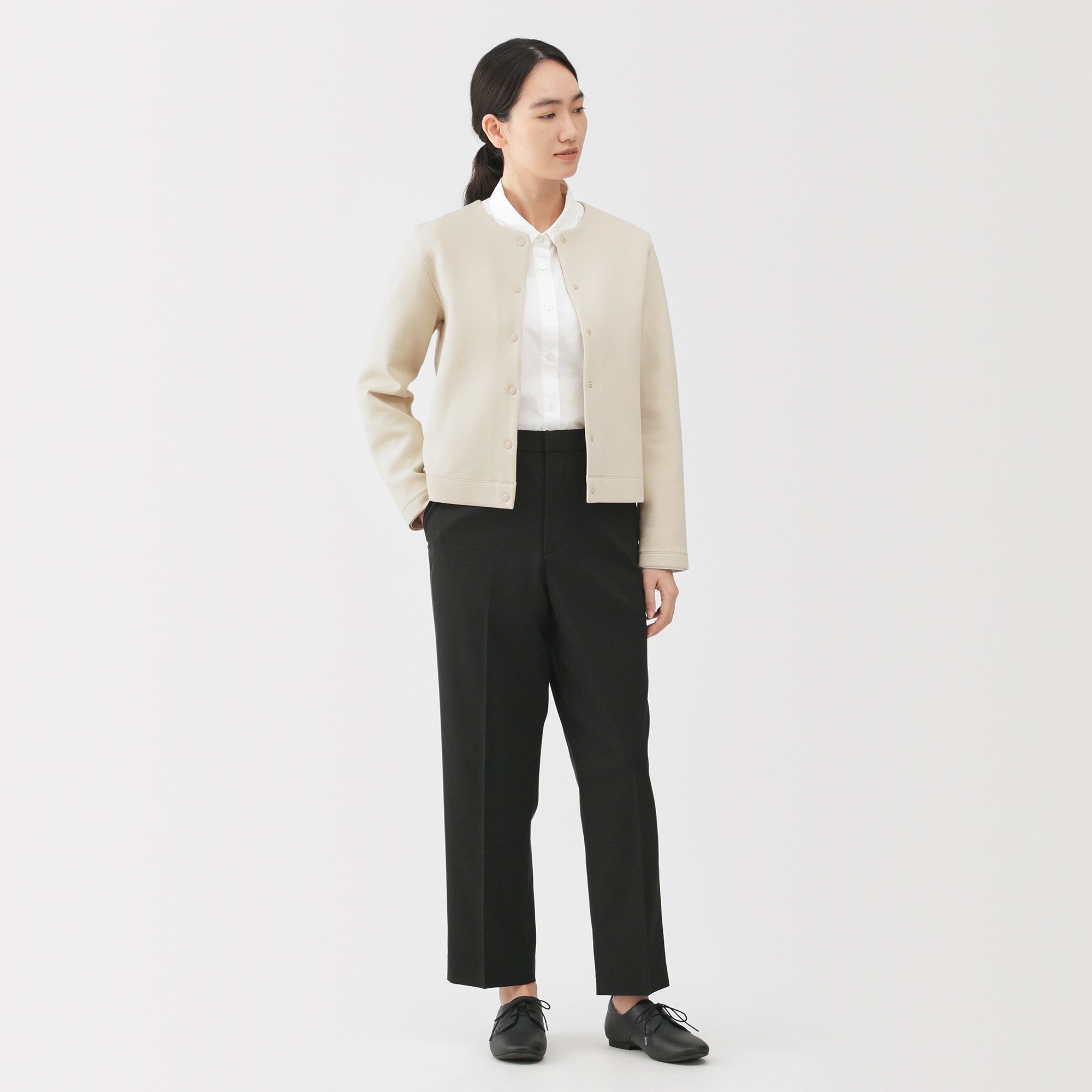 W's Double knitted crew neck sweat cardigan(OS)