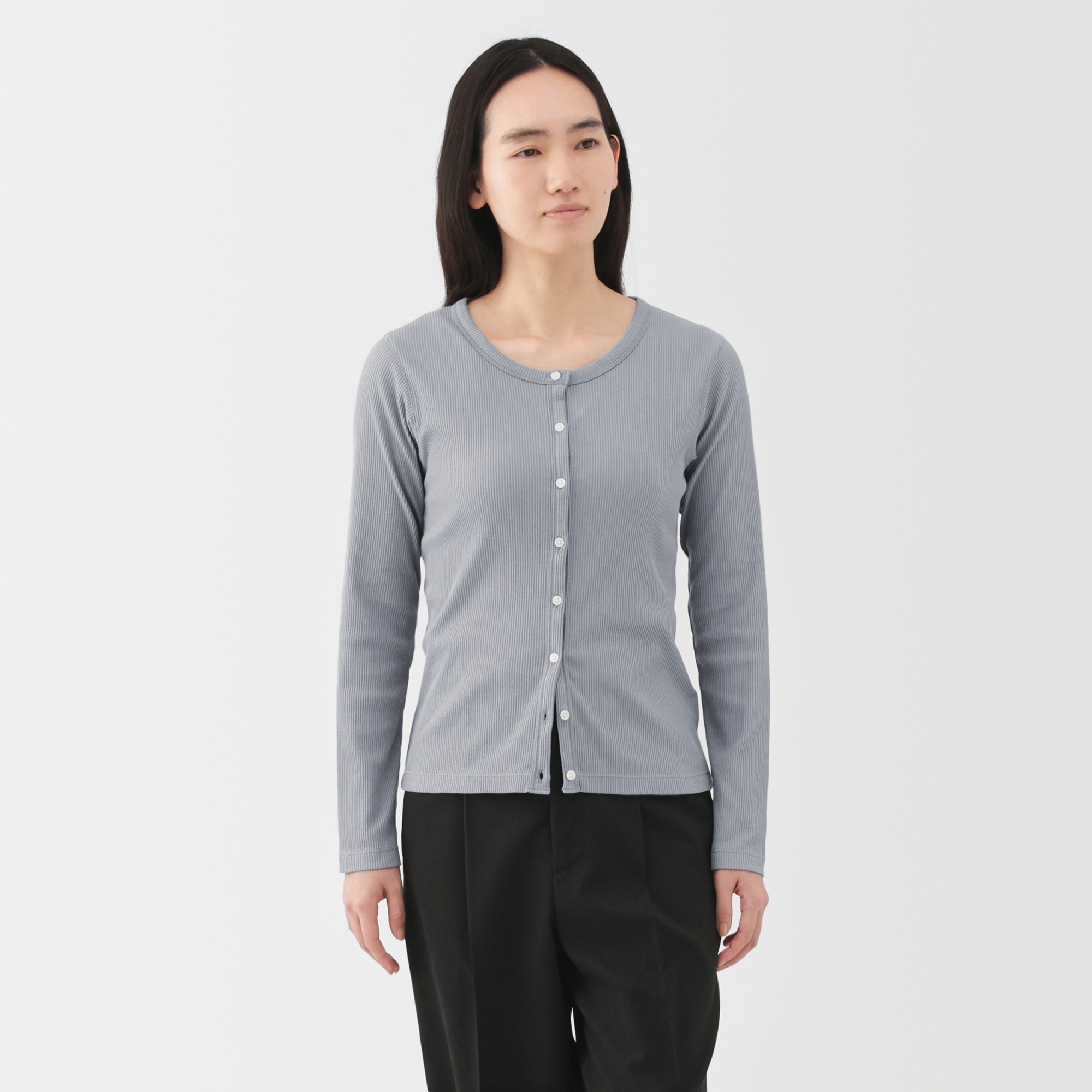 W's Lyocell blend ribbed crew neck cardigan