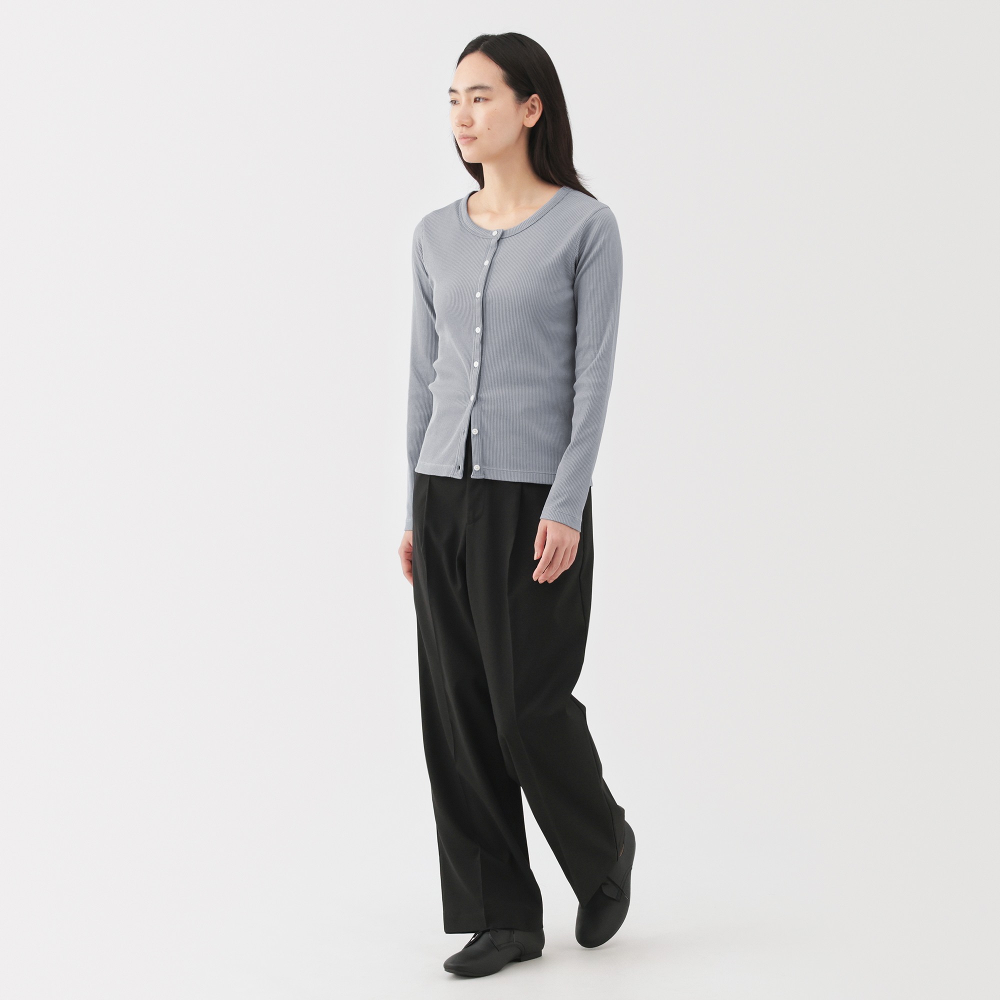 W's Lyocell blend ribbed crew neck cardigan