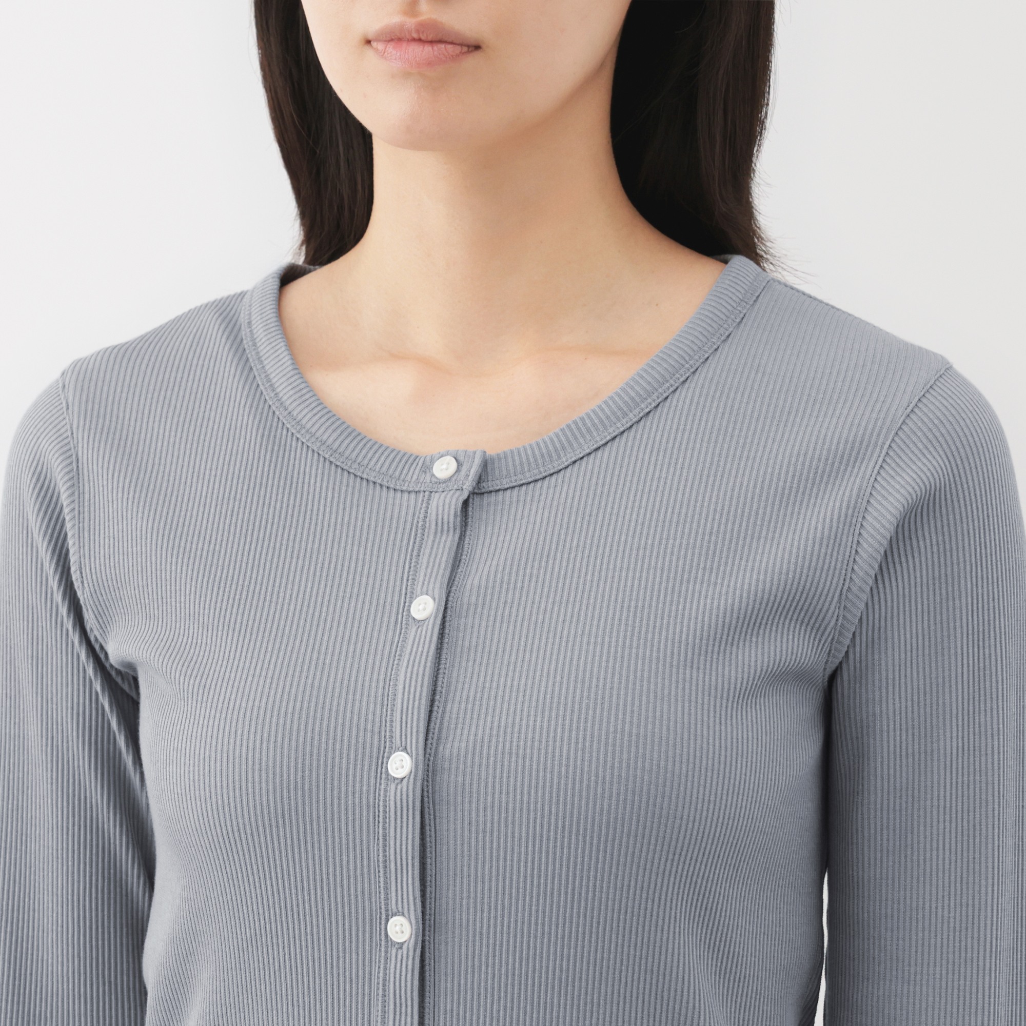 W's Lyocell blend ribbed crew neck cardigan