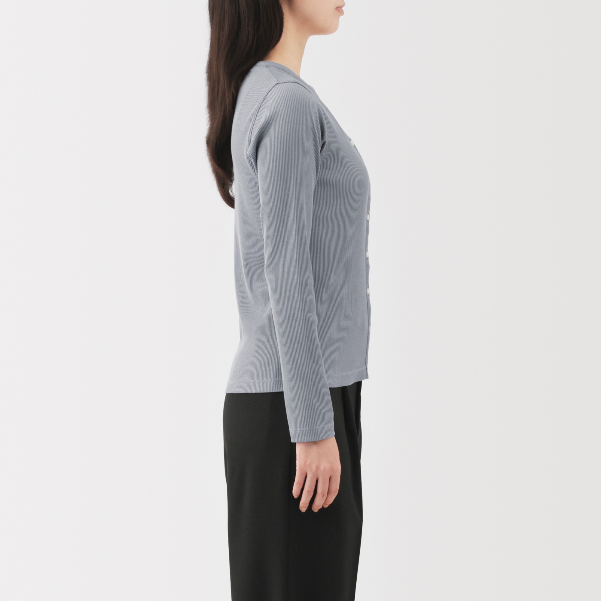 W's Lyocell blend ribbed crew neck cardigan