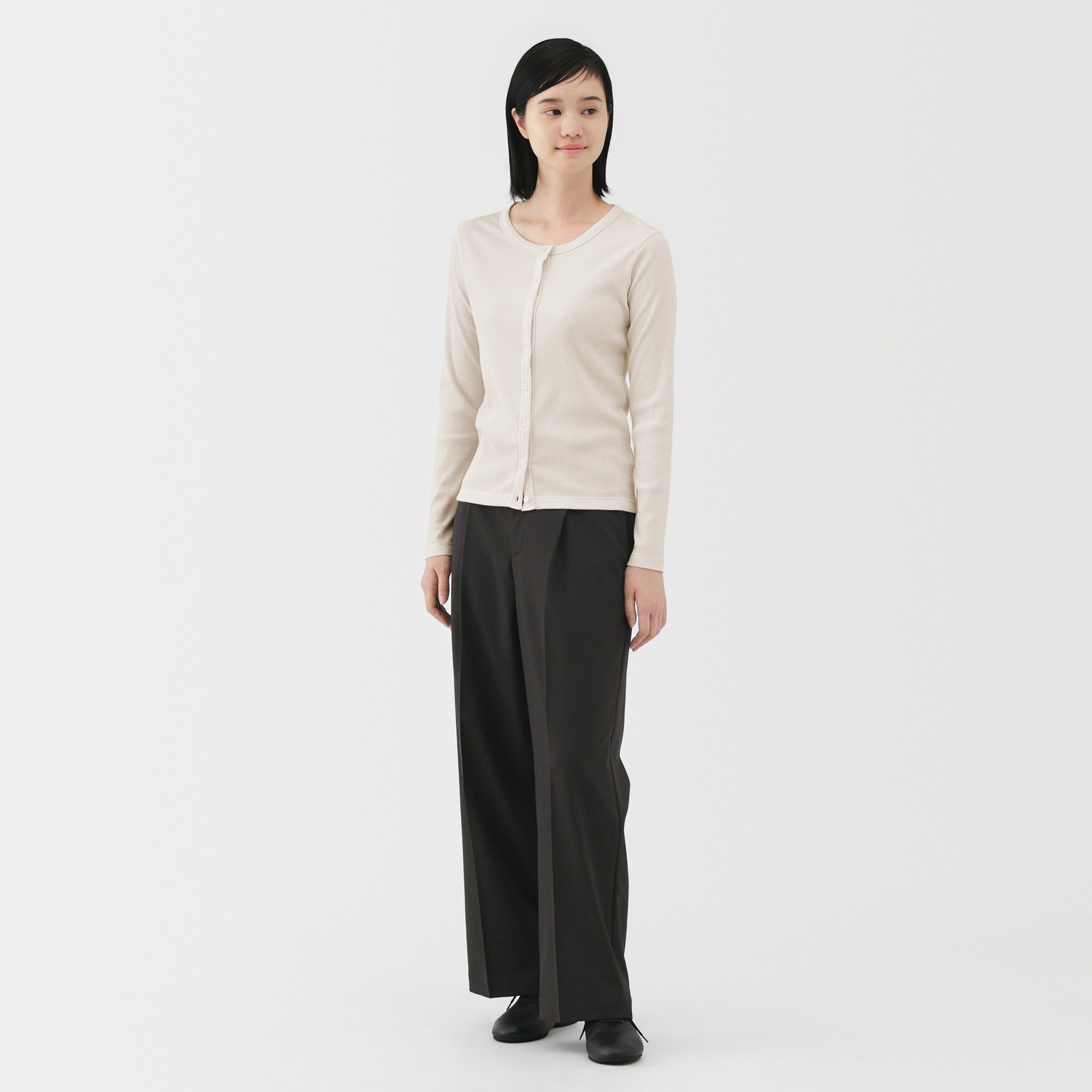 W's Lyocell blend ribbed crew neck cardigan