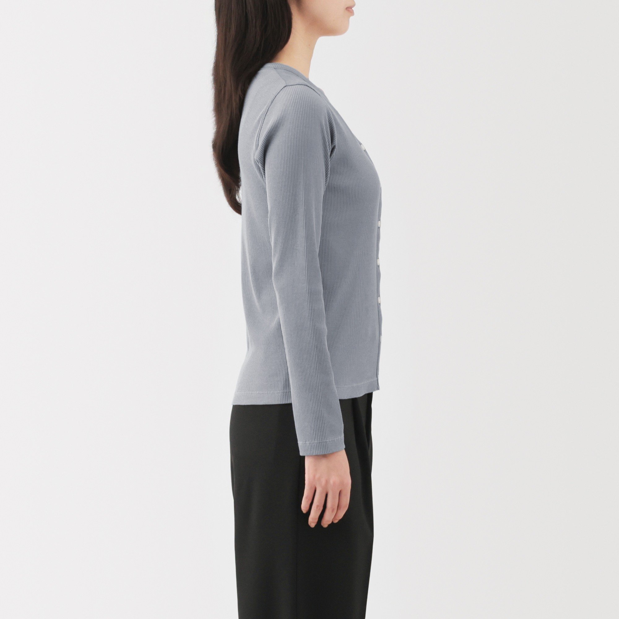 W's Lyocell blend ribbed crew neck cardigan
