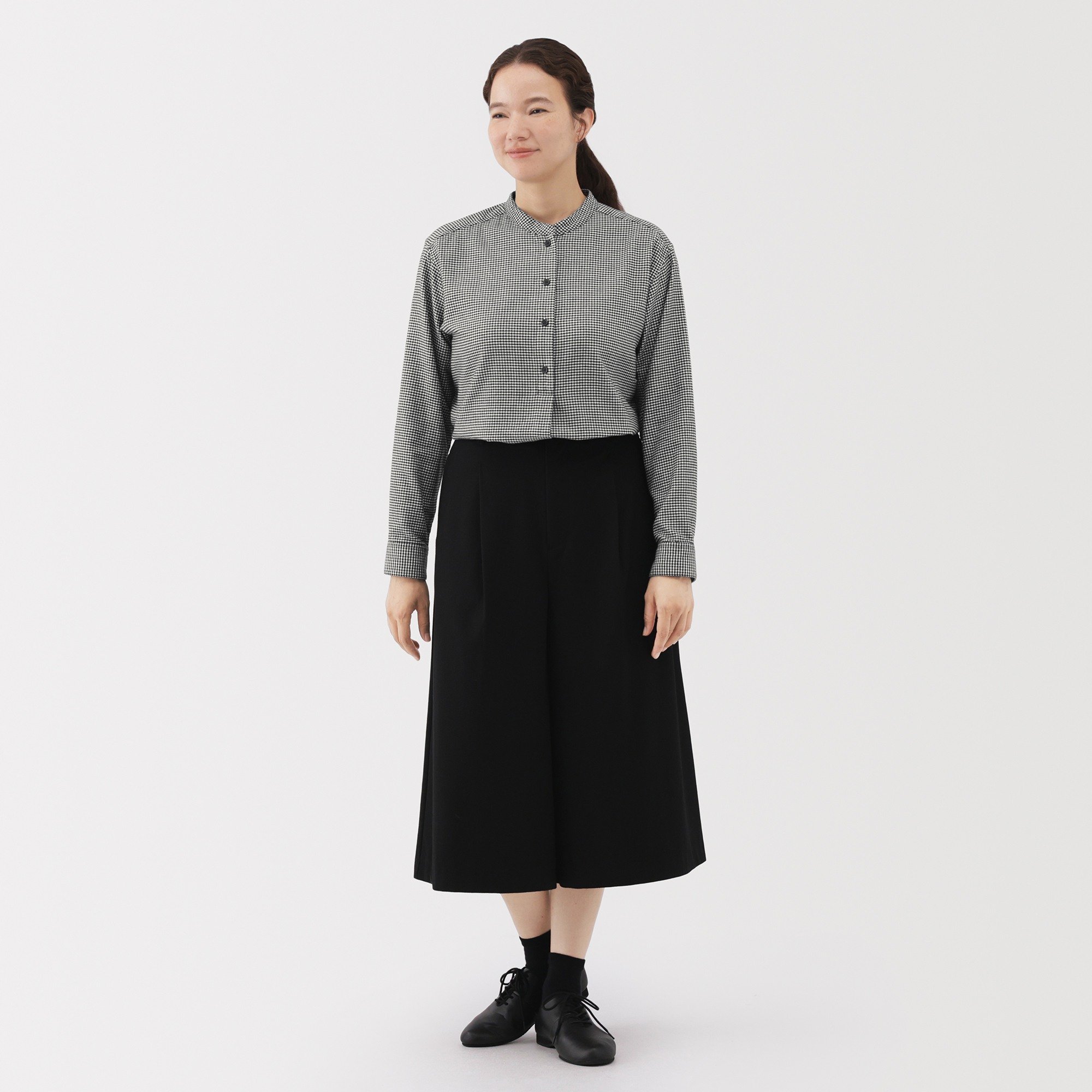 W's Double-brushed flannel stand collar L/Slv blouse
