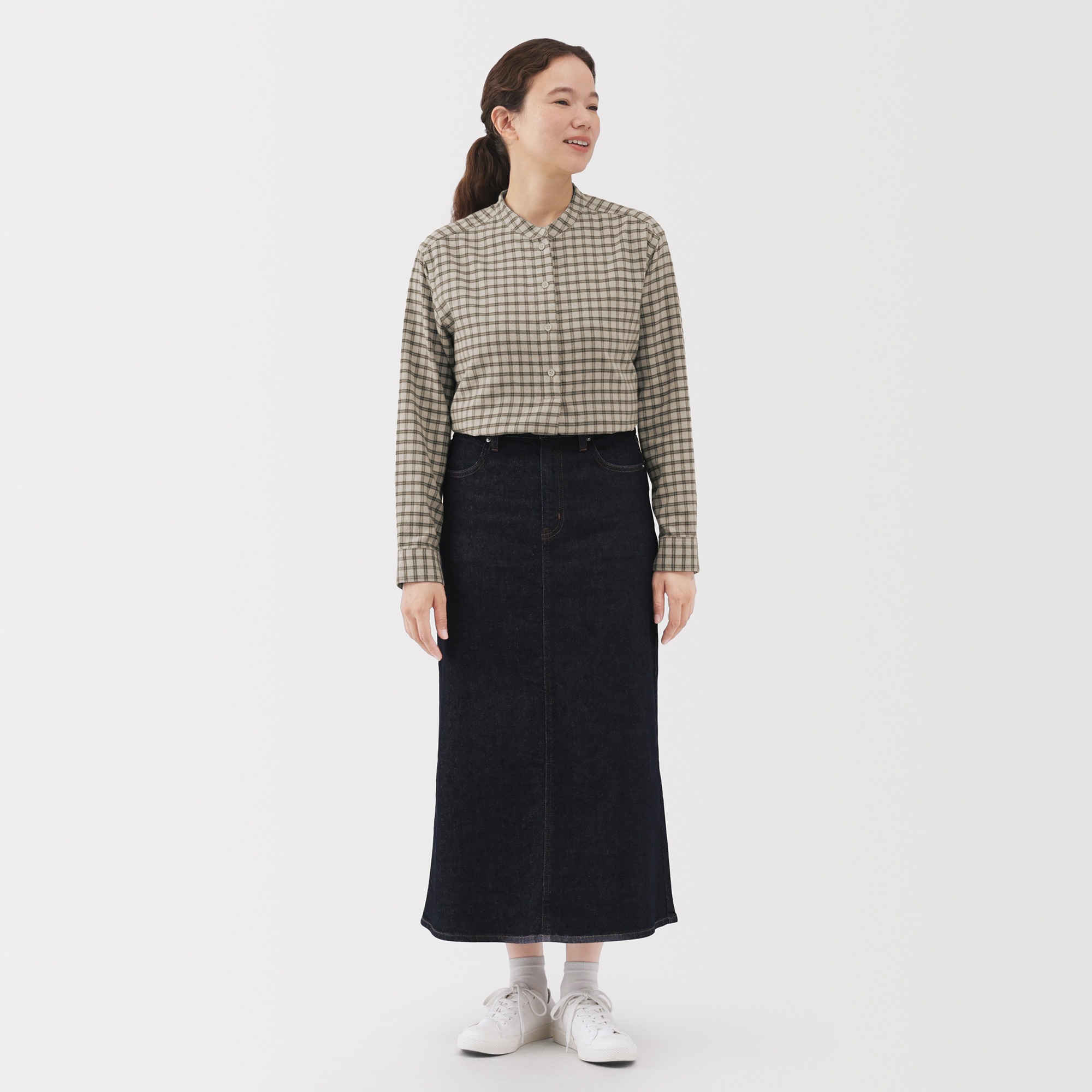 W's Double-brushed flannel stand collar L/Slv blouse