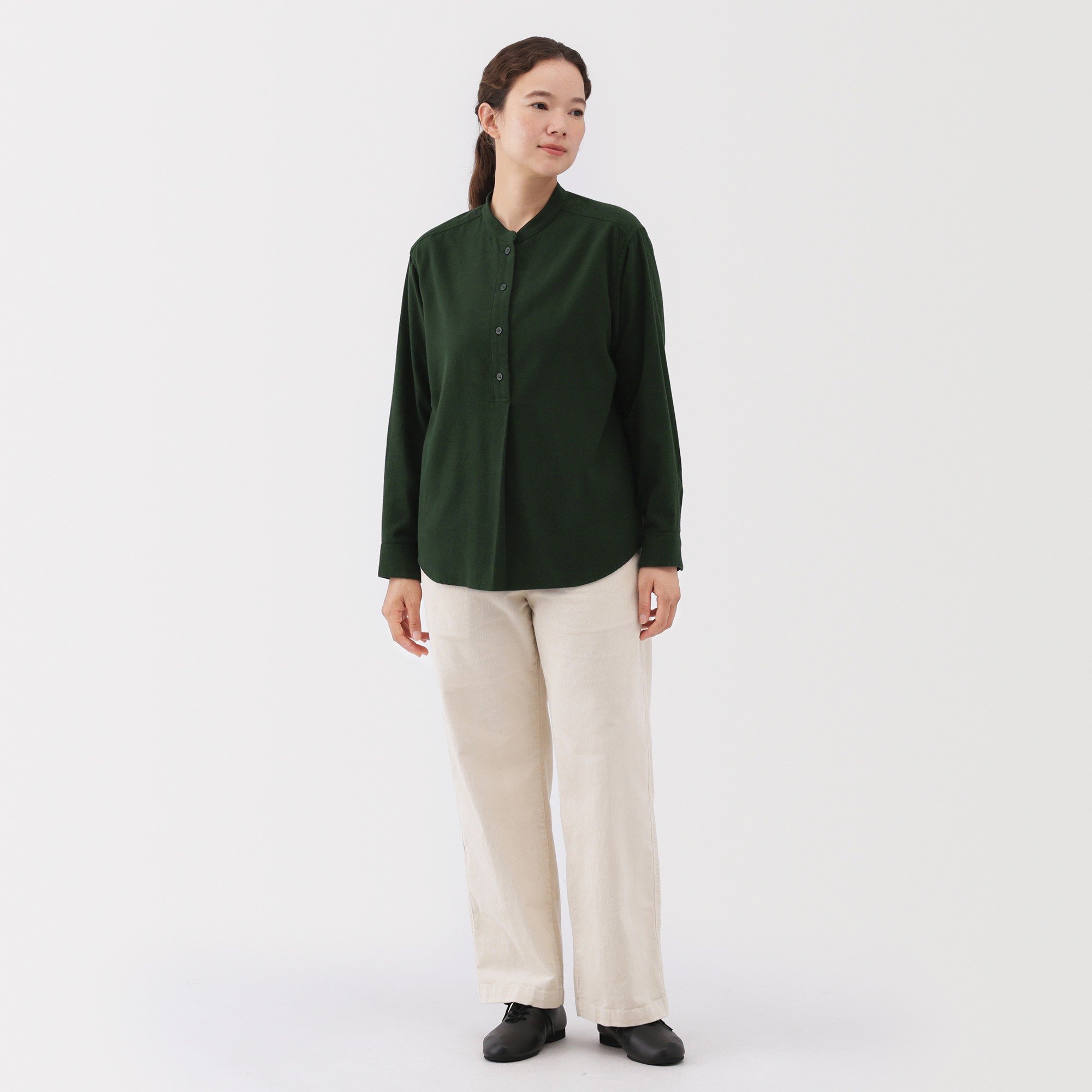 W's Double-brushed flannel stand collar L/Slv blouse