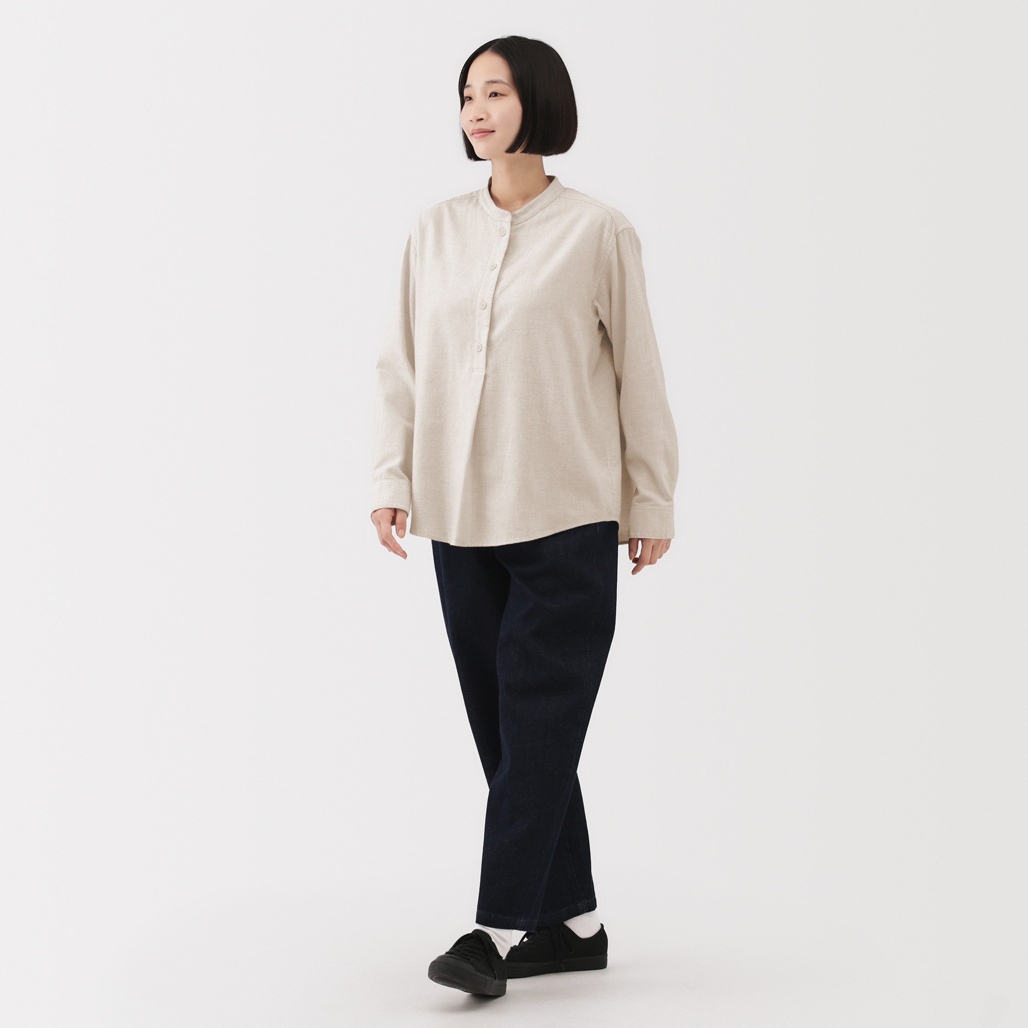 W's Double-brushed flannel stand collar L/Slv blouse