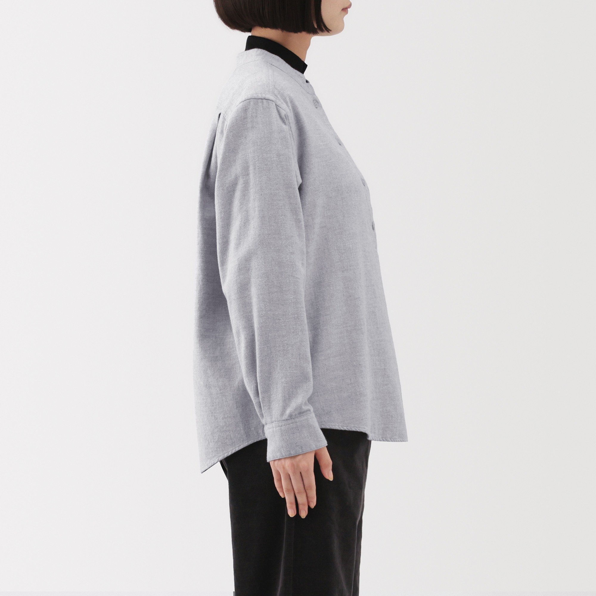 W's Double-brushed flannel stand collar L/Slv blouse