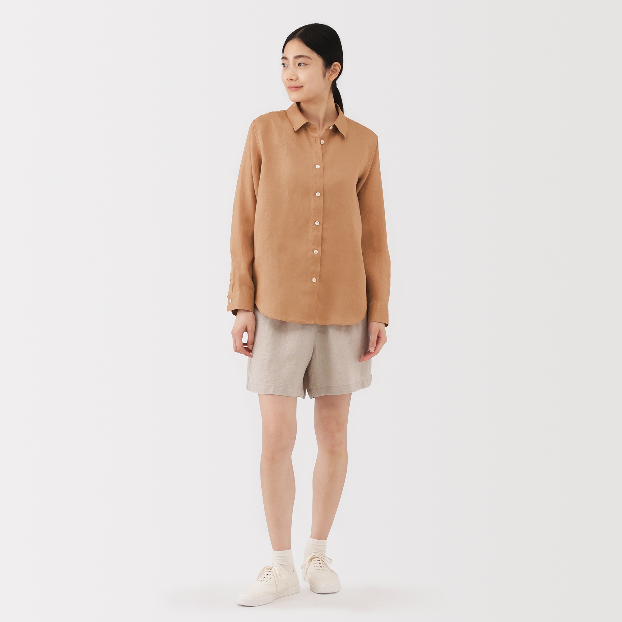 W's Washed linen Regular collar L/S shirt (ASEAN)