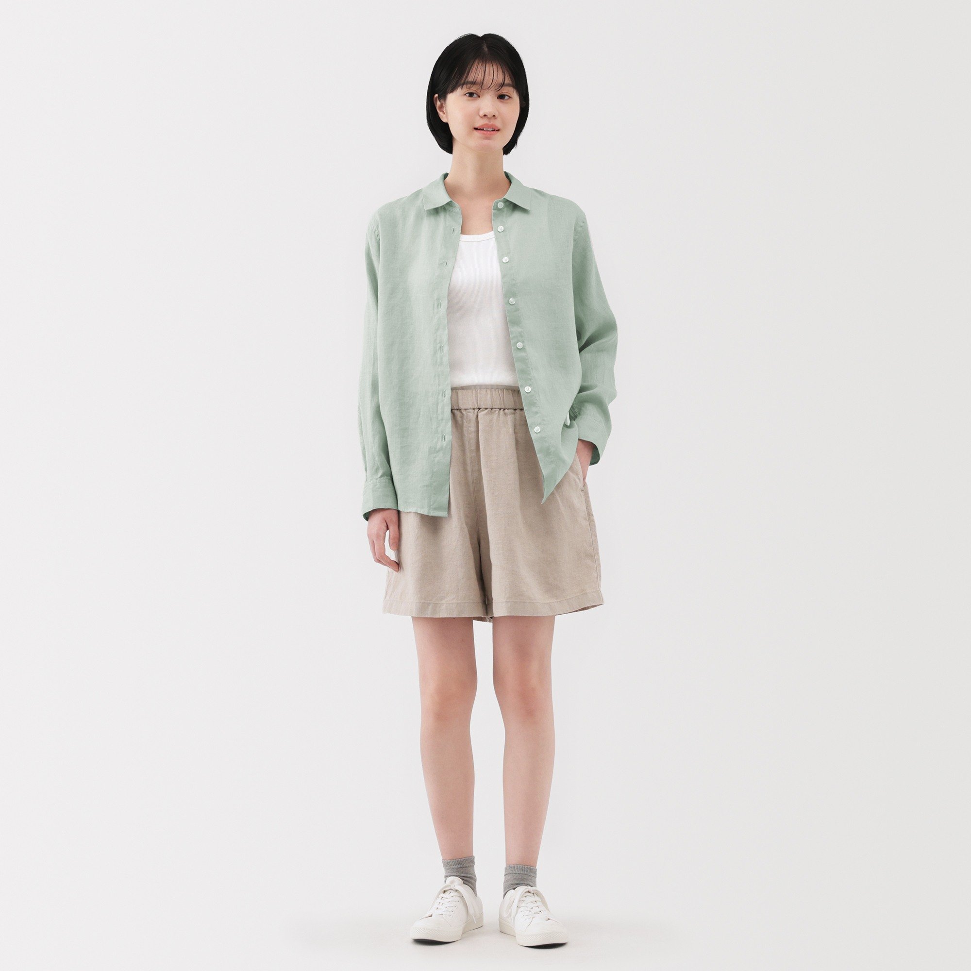 W's Washed linen Regular collar L/S shirt (ASEAN)