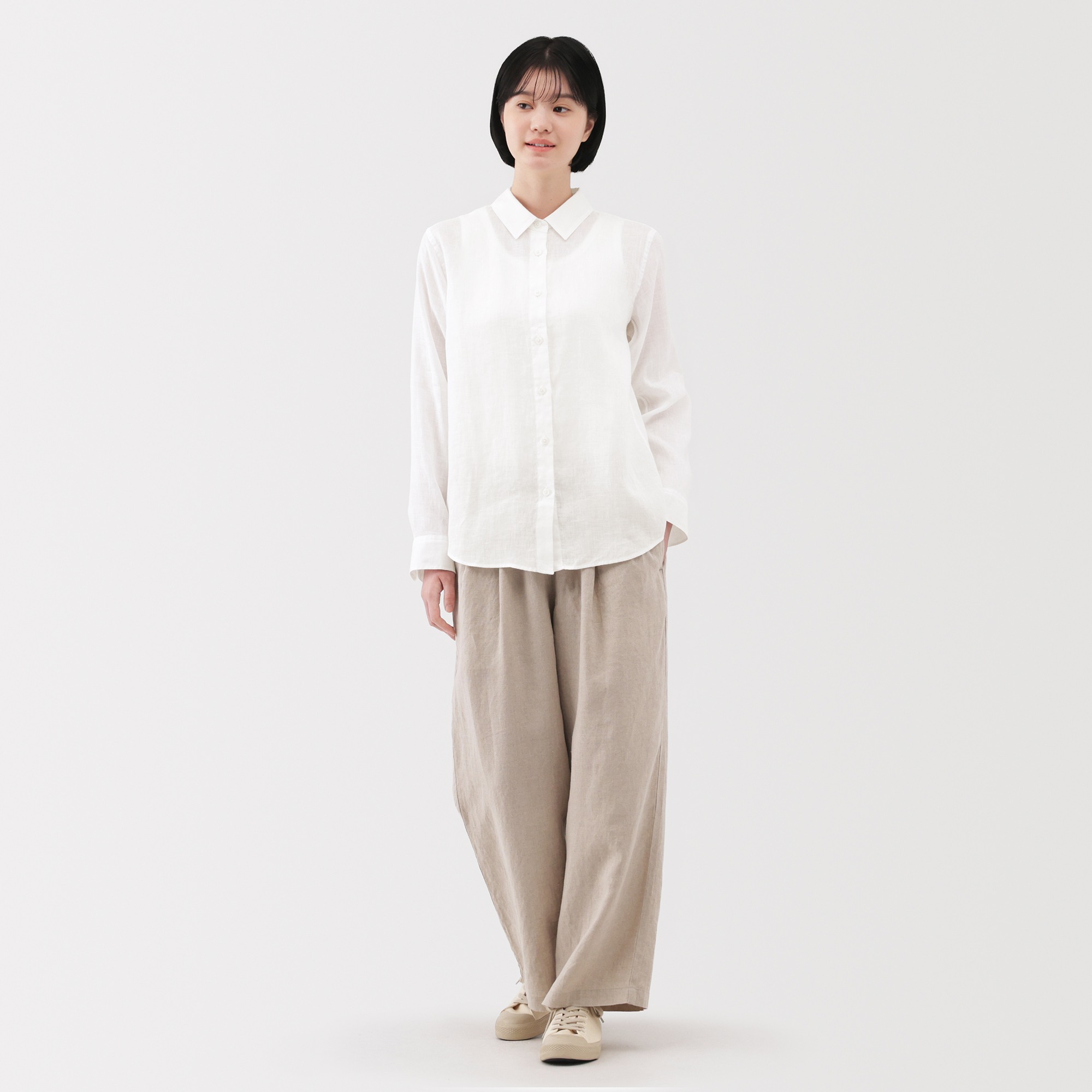 W's Washed linen Regular collar L/S shirt (ASEAN)
