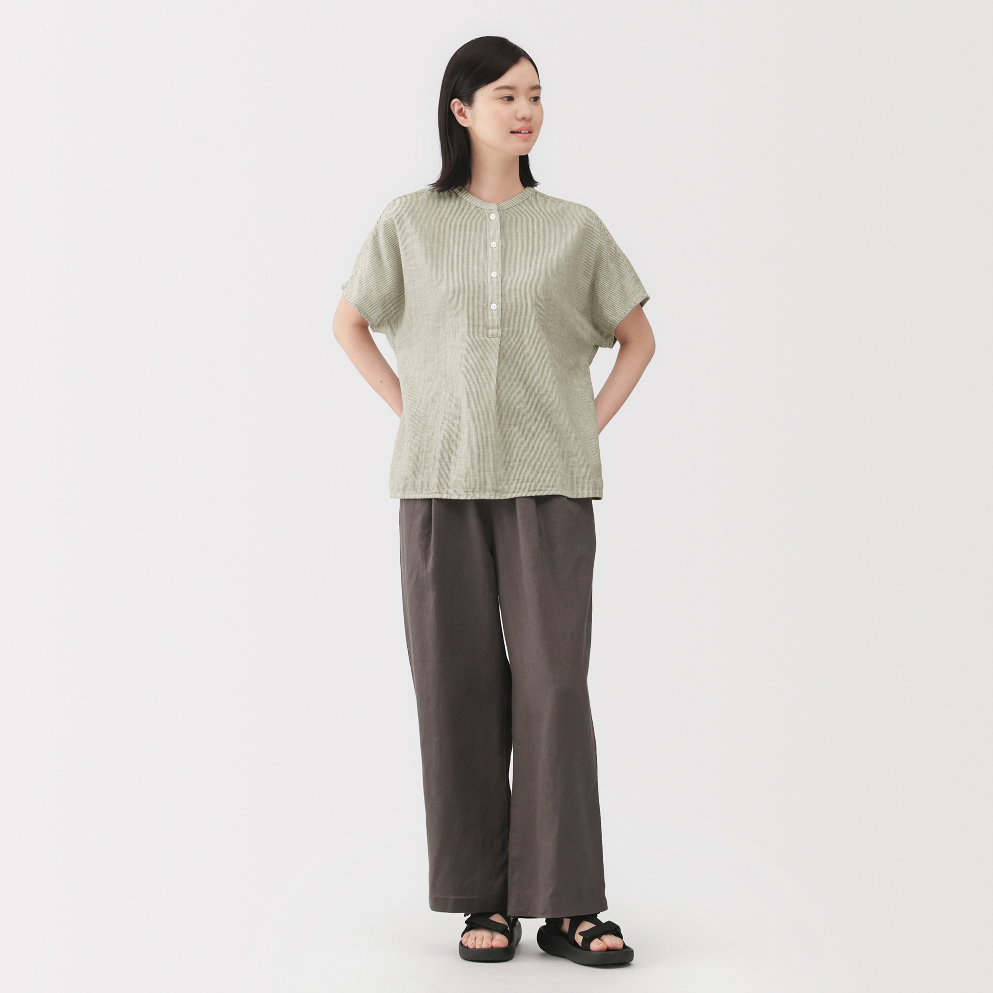 W's kapok blended double gauze 1/2 sleeve blouse  (OS)