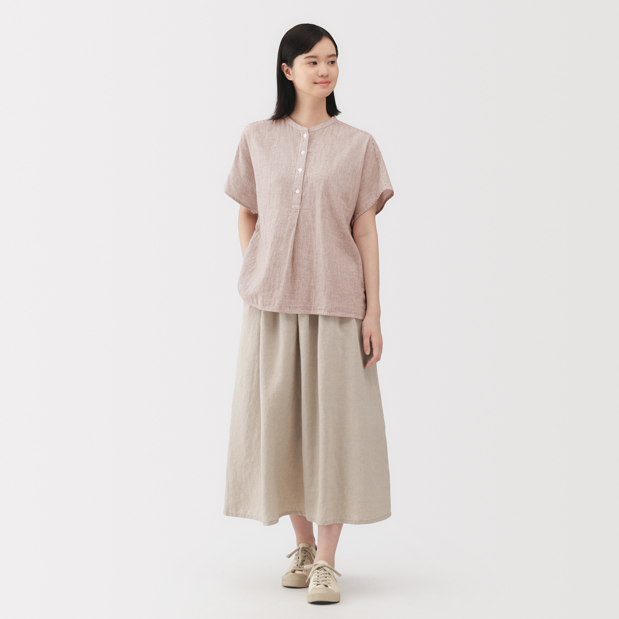 W's kapok blended double gauze 1/2 sleeve blouse  (OS)