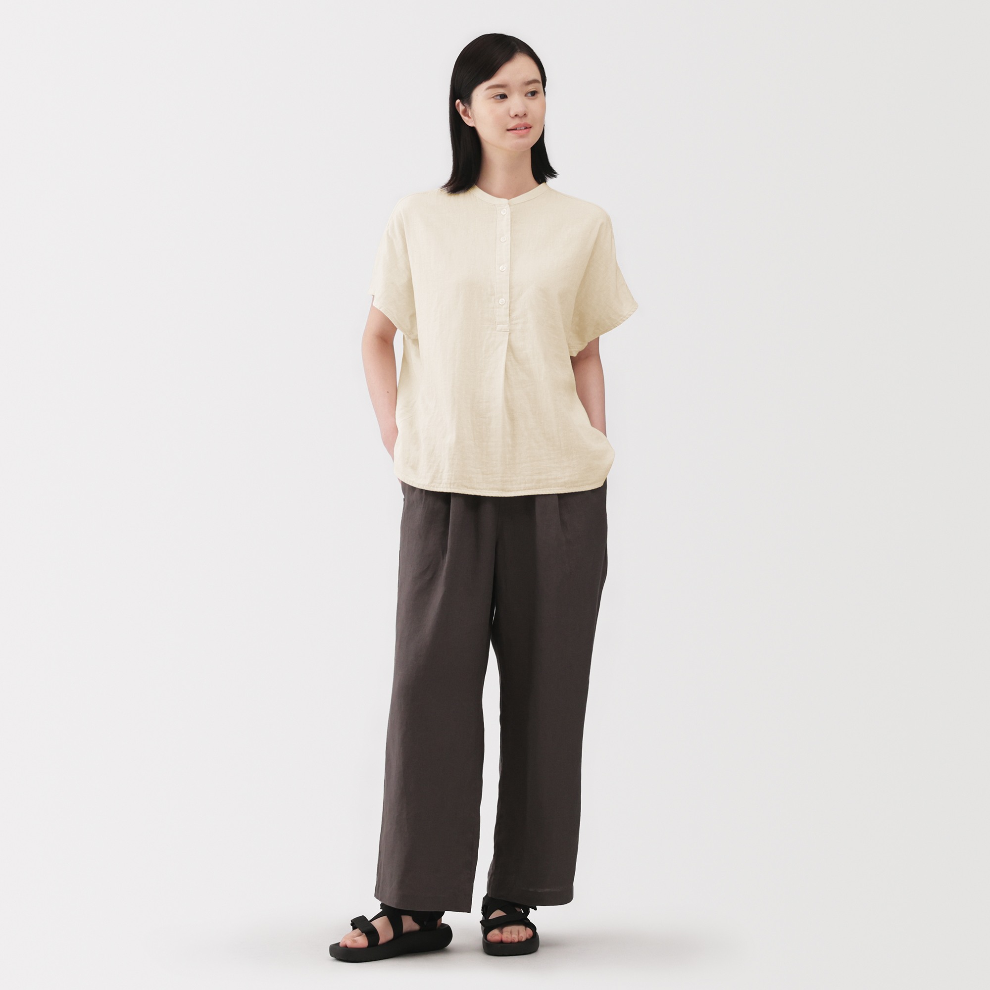 W's kapok blended double gauze 1/2 sleeve blouse  (OS)