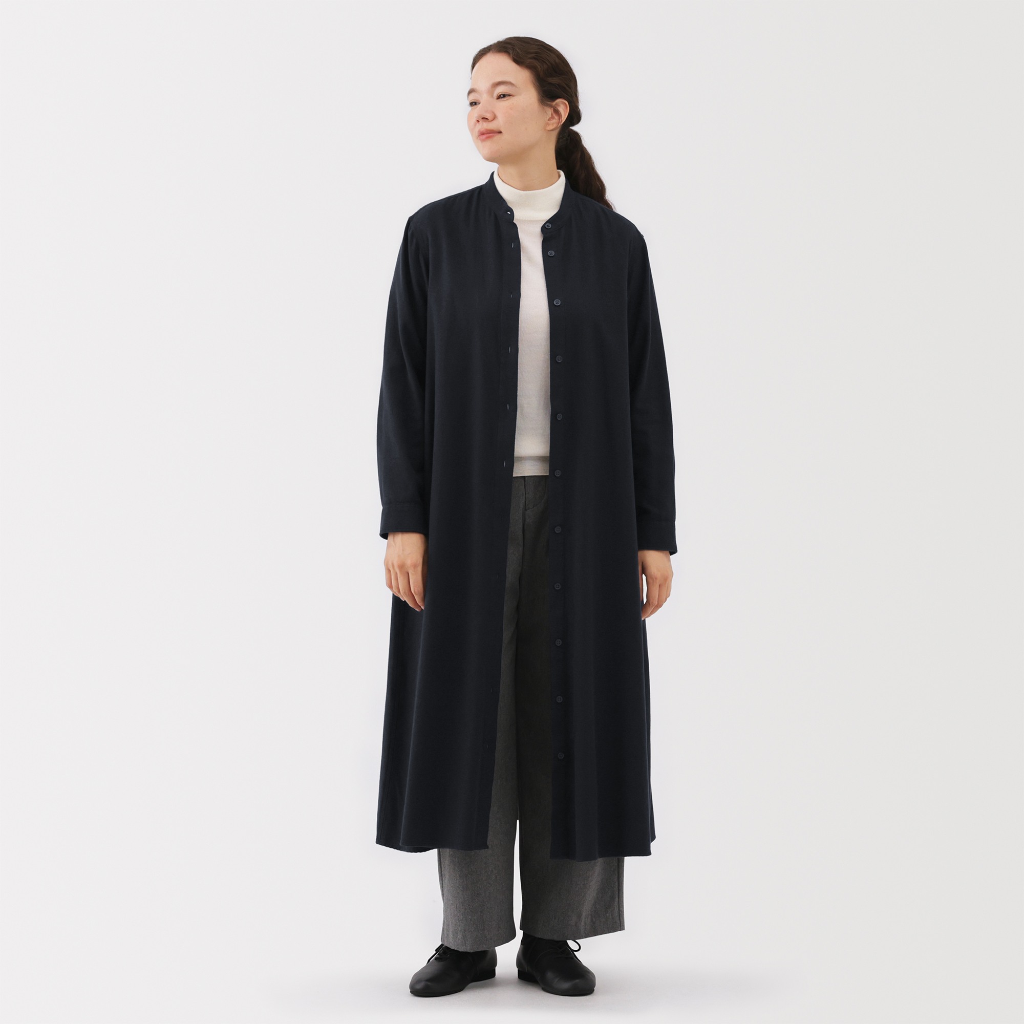 W's Double-brushed flannel stand collar L/Slv dress