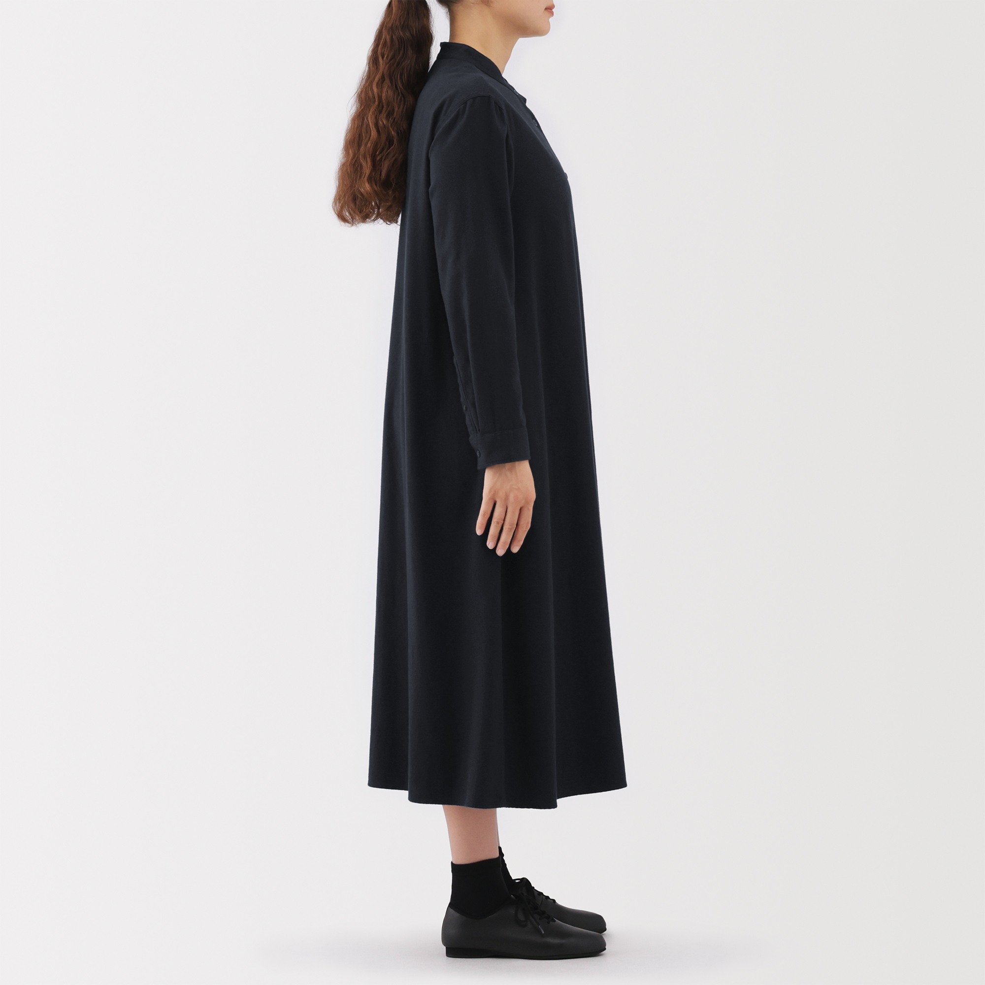 W's Double-brushed flannel stand collar L/Slv dress