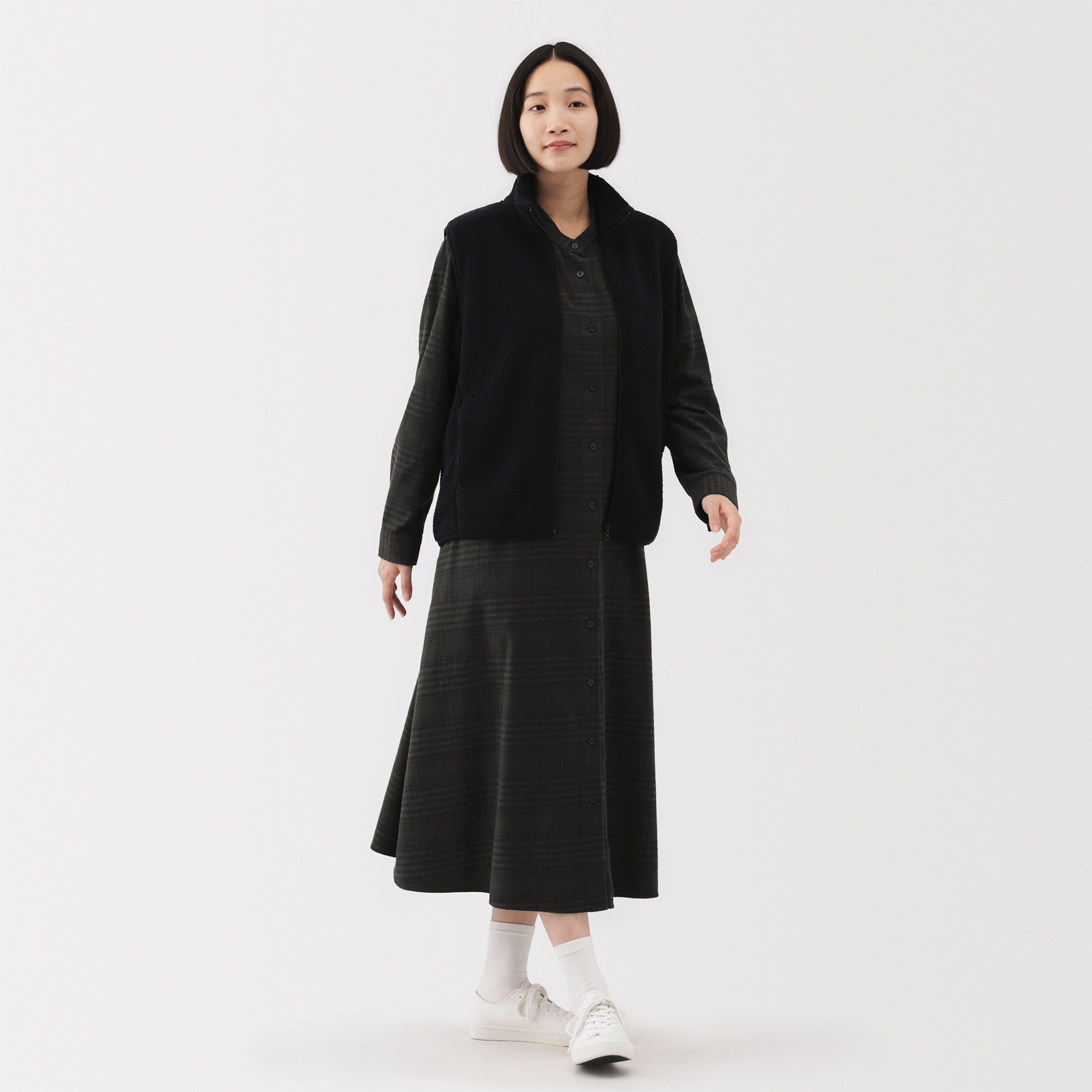 W's Double-brushed flannel stand collar L/Slv dress