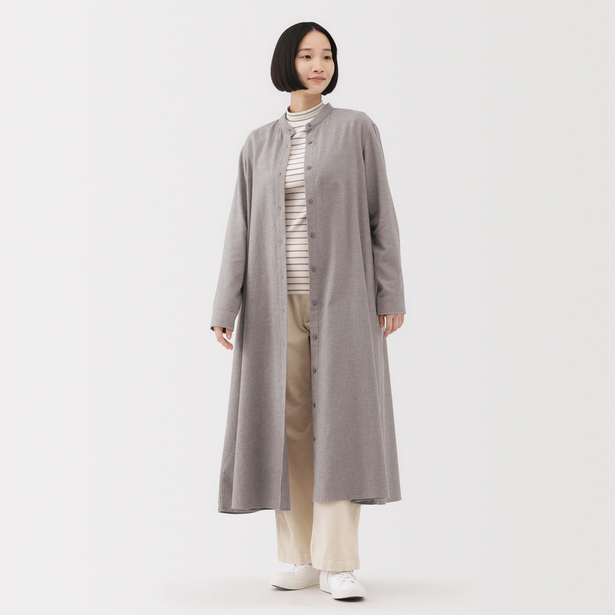 W's Double-brushed flannel stand collar L/Slv dress