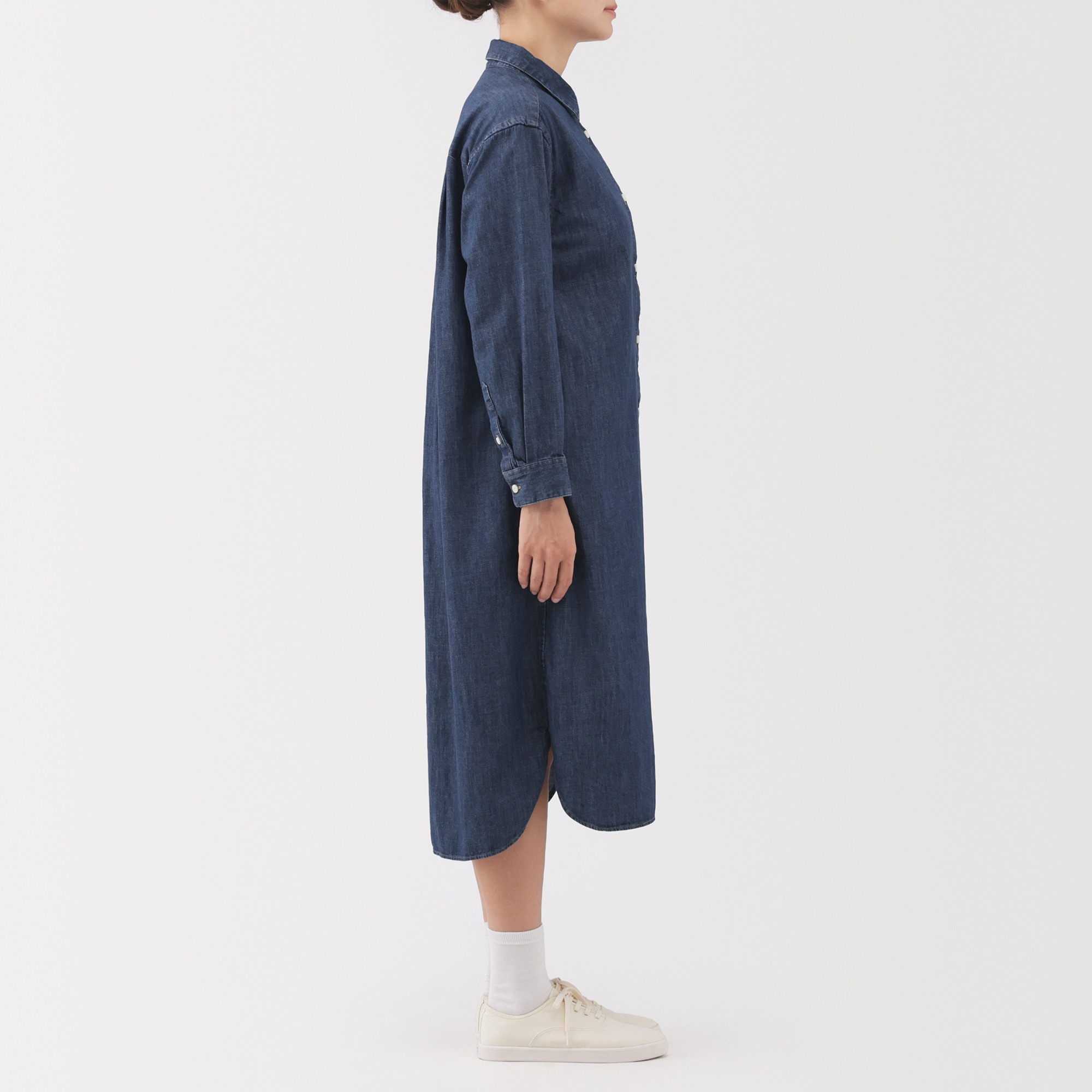 W's washed denim L/Slv shirt dress