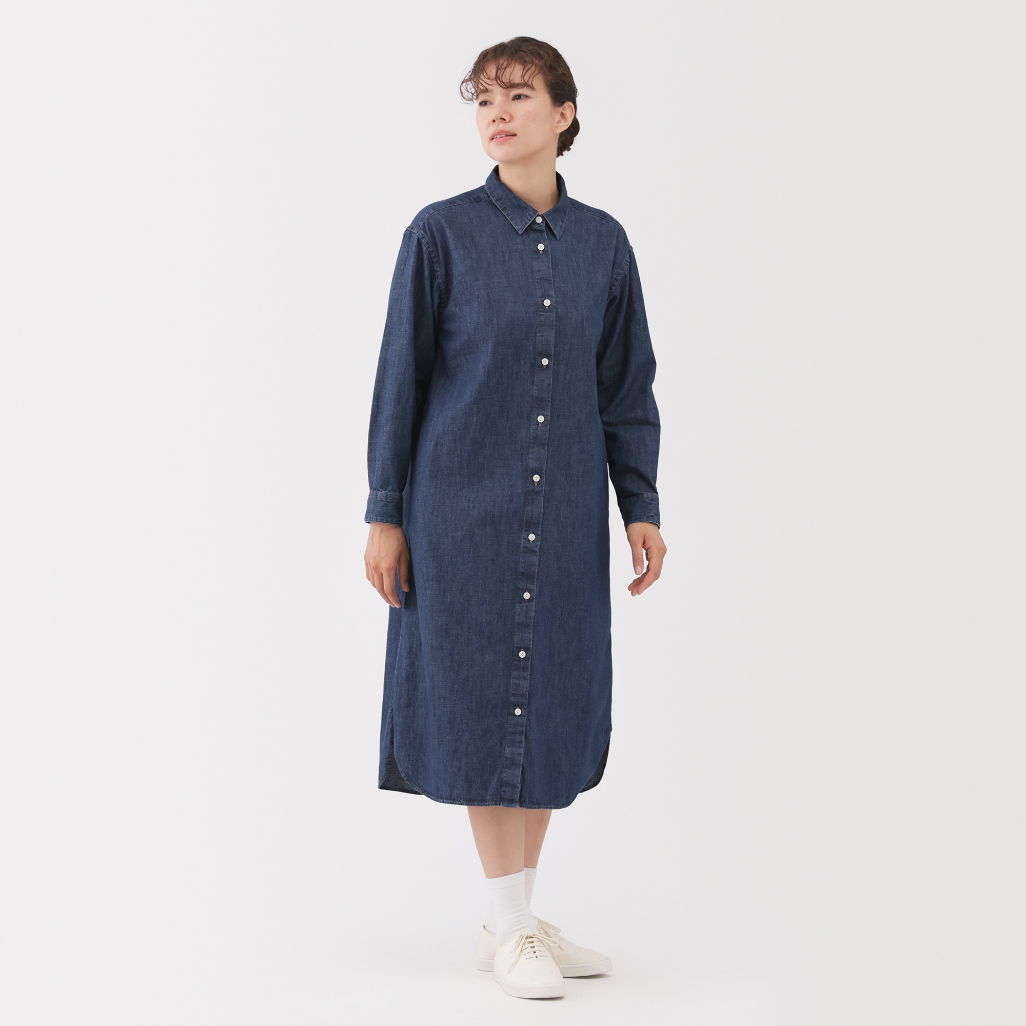 W's washed denim L/Slv shirt dress