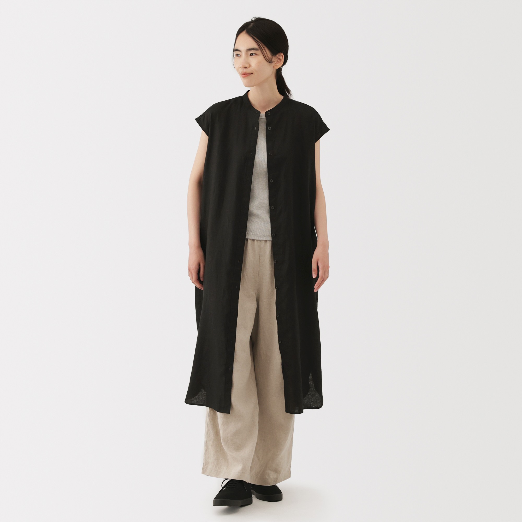 W's Washed linen French sleeve dress (ASEAN)