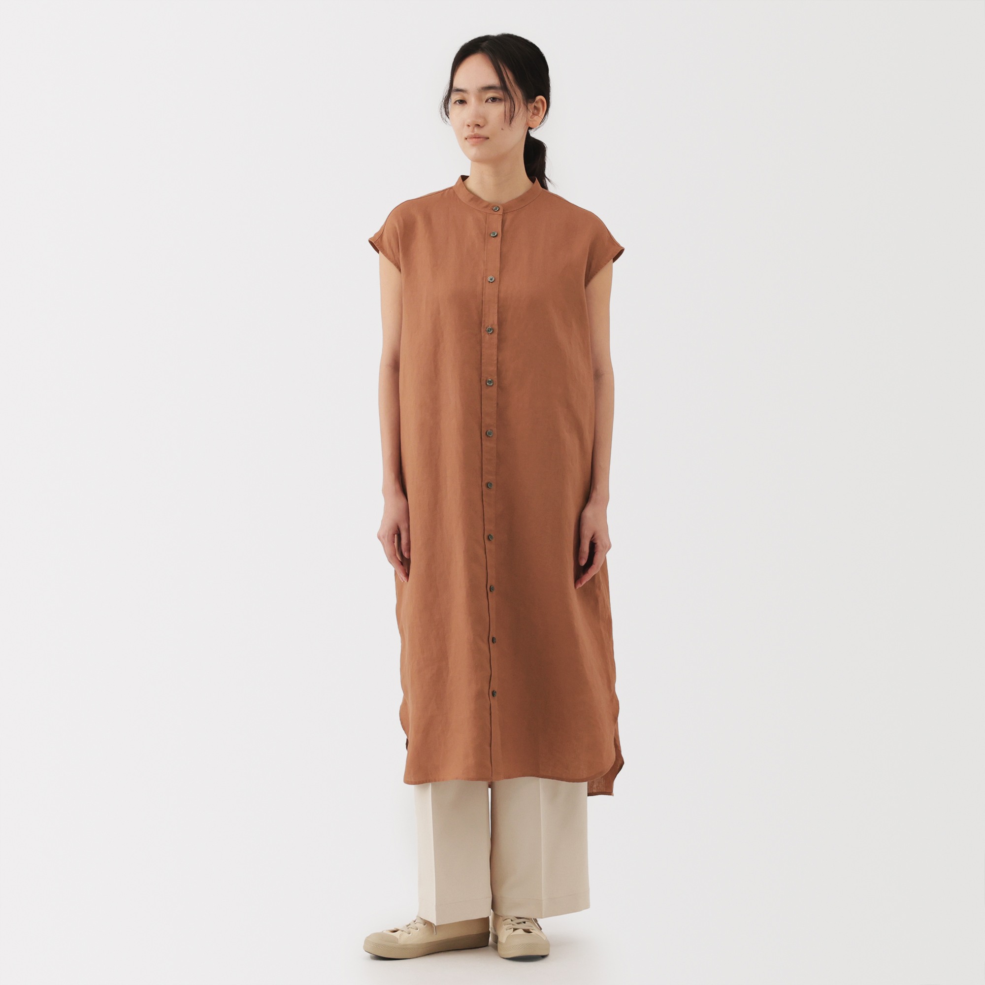 W's Washed linen French sleeve dress (ASEAN)