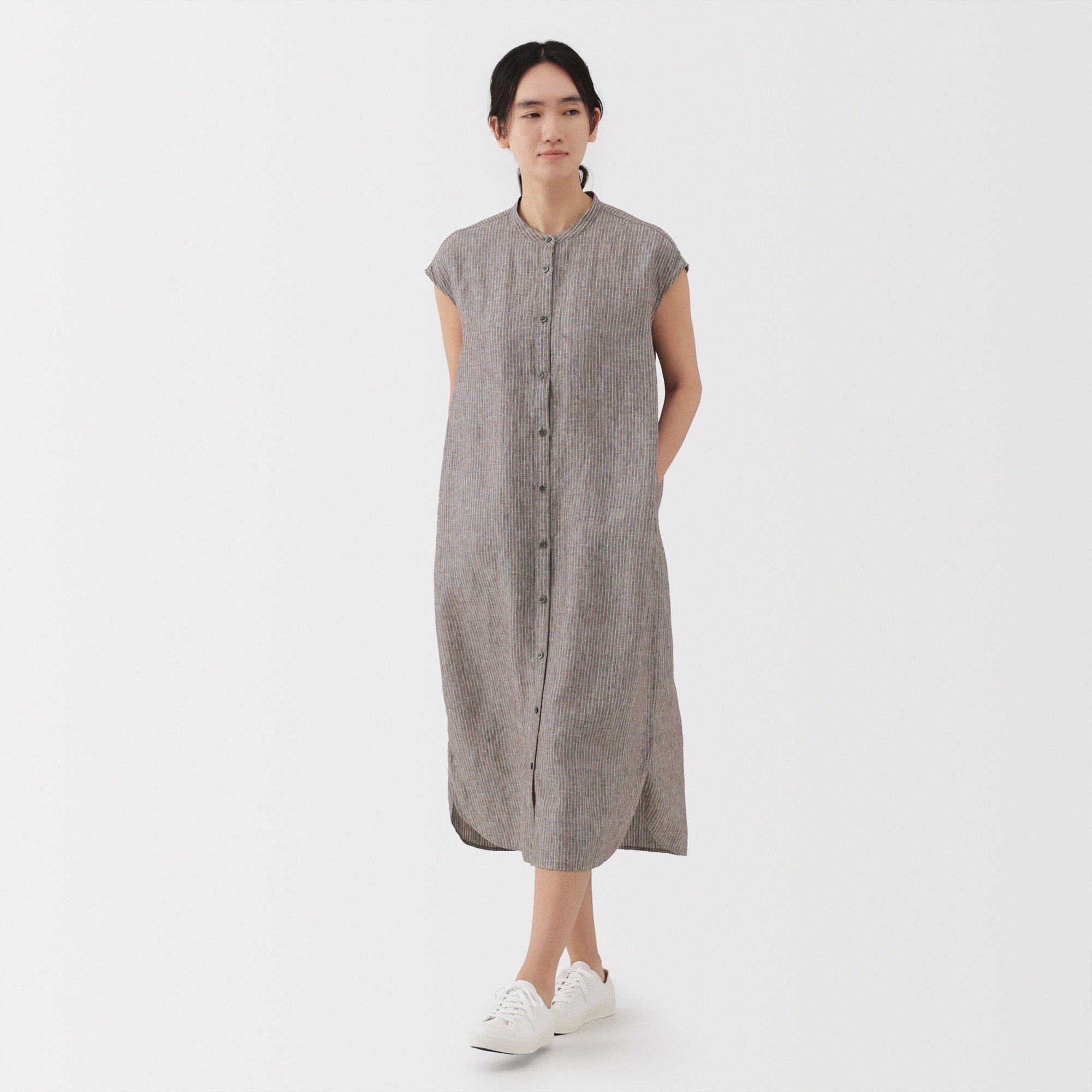 W's Washed linen French sleeve dress (ASEAN)