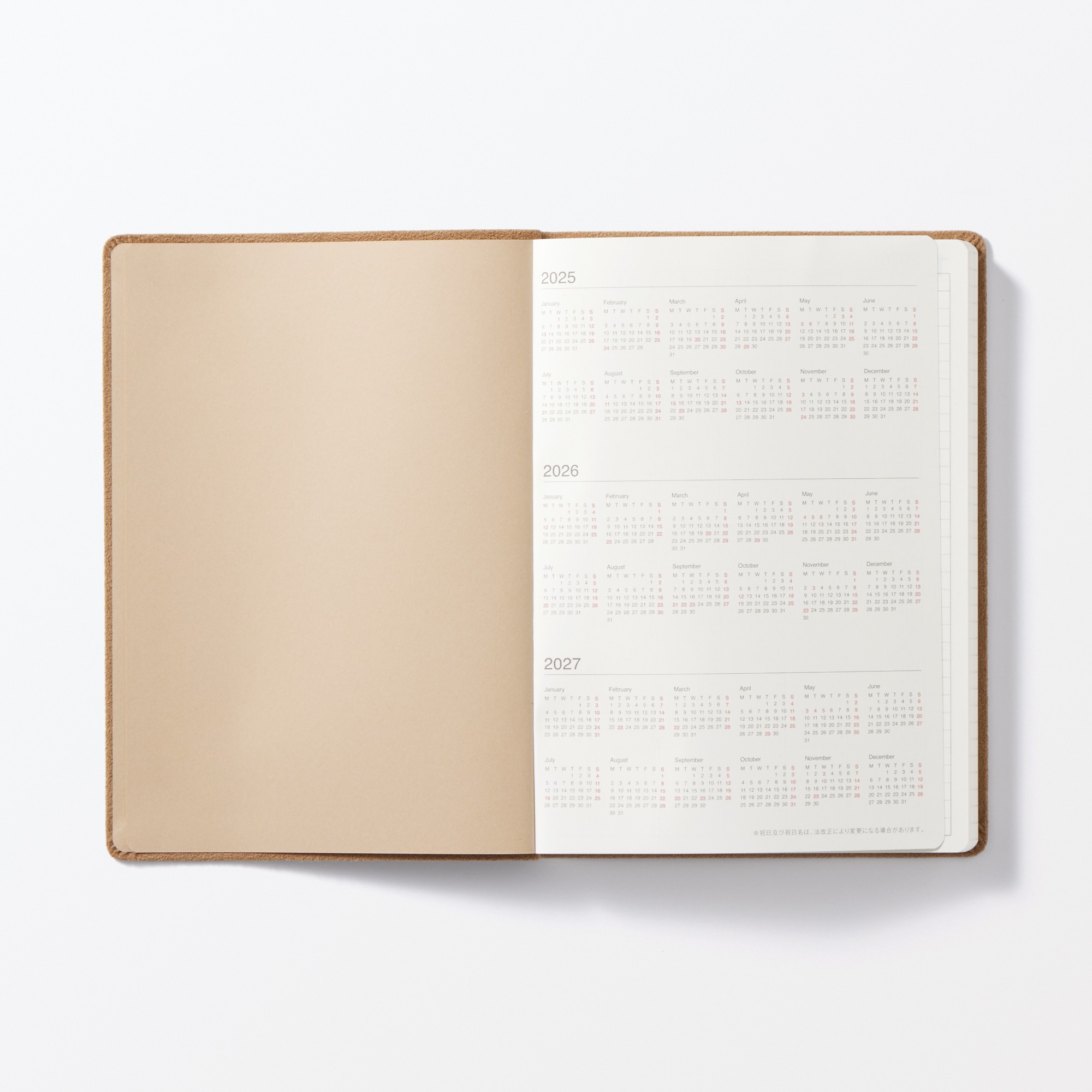 Faux suede Monday start Month/Weekly planner From Dec. 2025