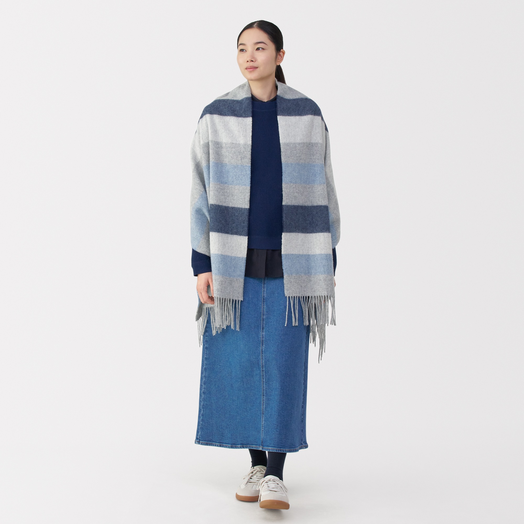 Fluffy wool Large Stole (stripe)(CN)