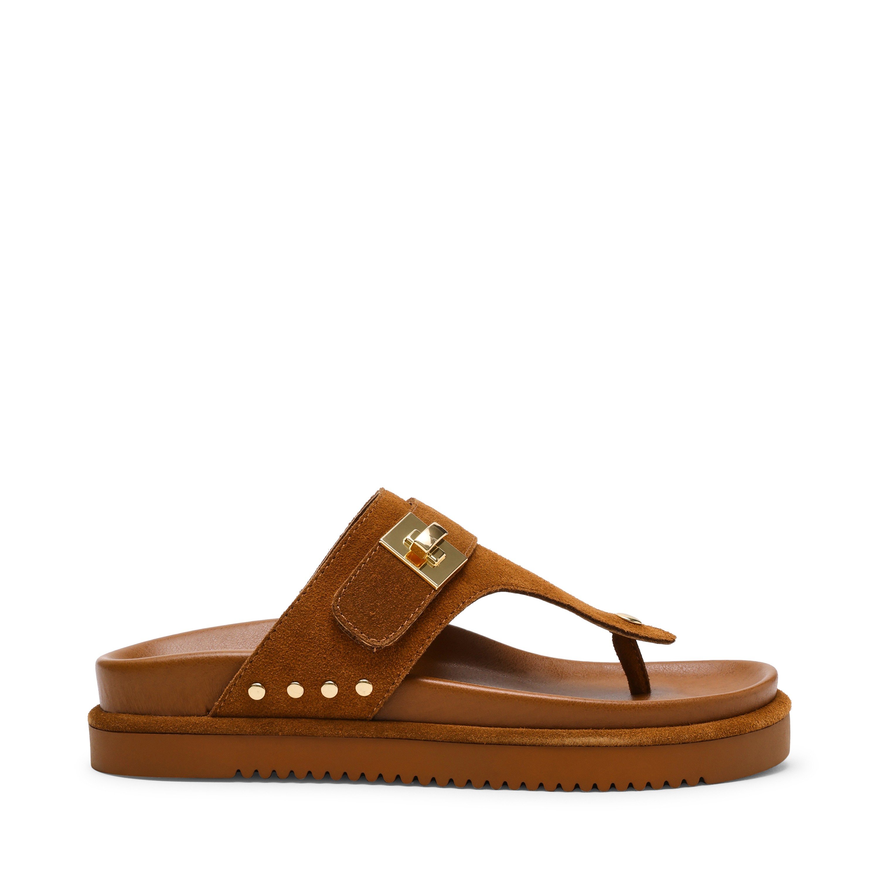 Thona-In Chestnut Suede Flat Sandals