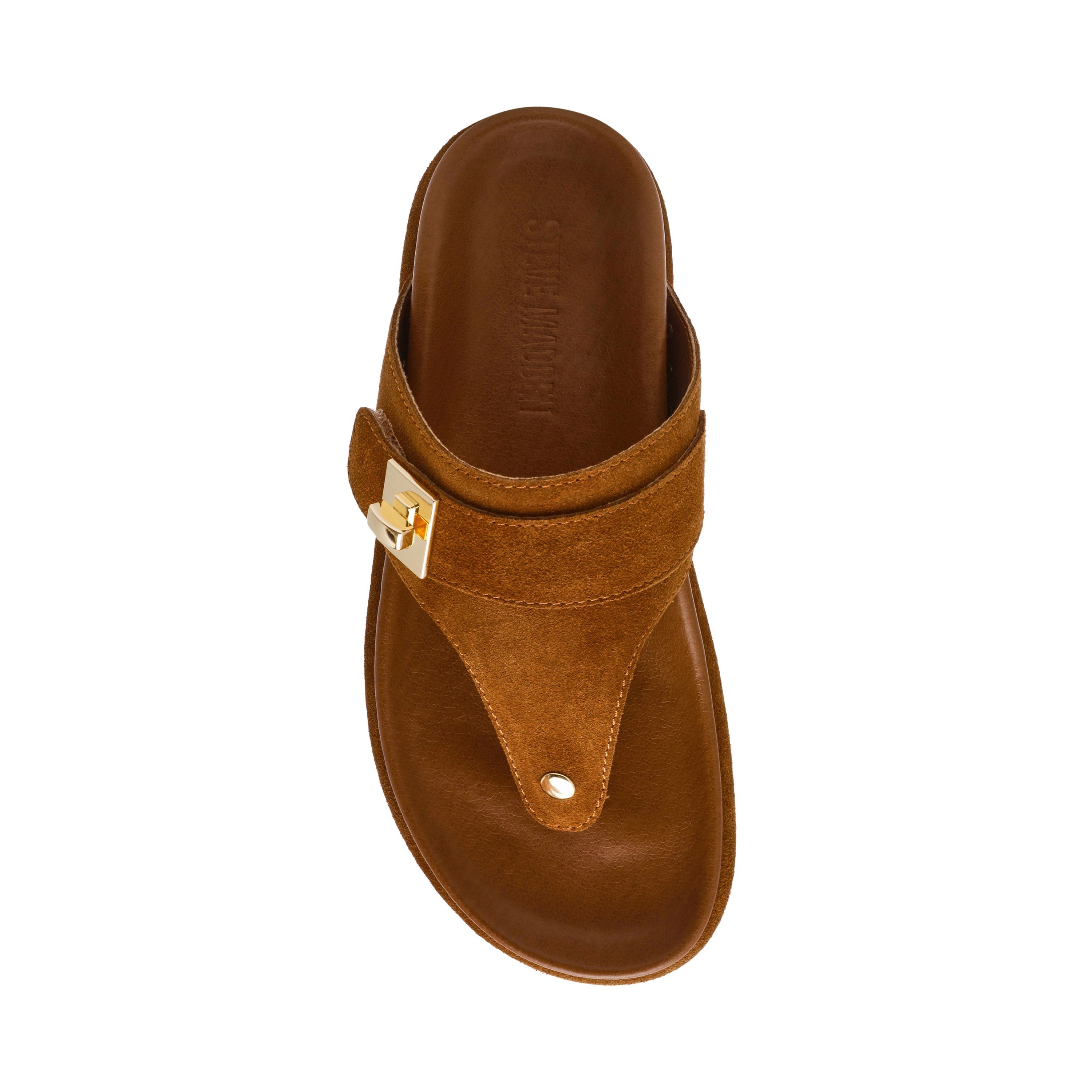 Thona-In Chestnut Suede Flat Sandals