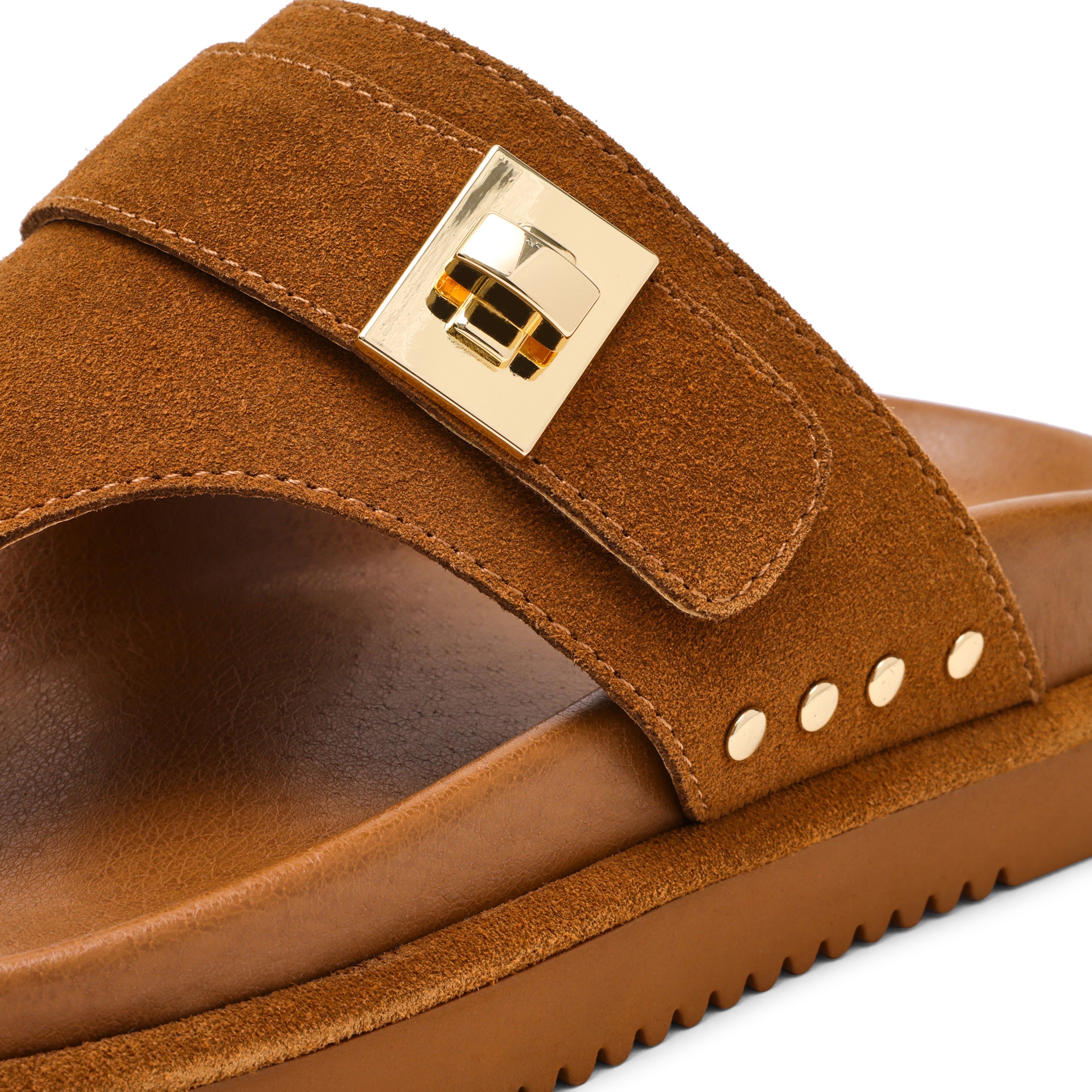 Thona-In Chestnut Suede Flat Sandals