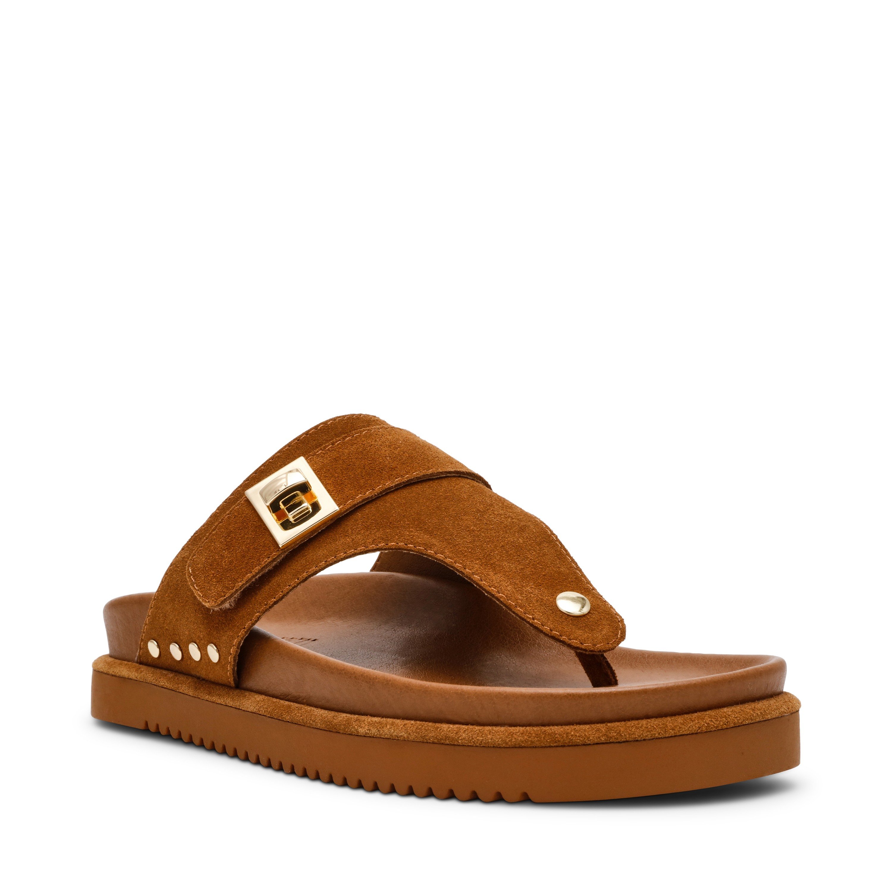 Thona-In Chestnut Suede Flat Sandals