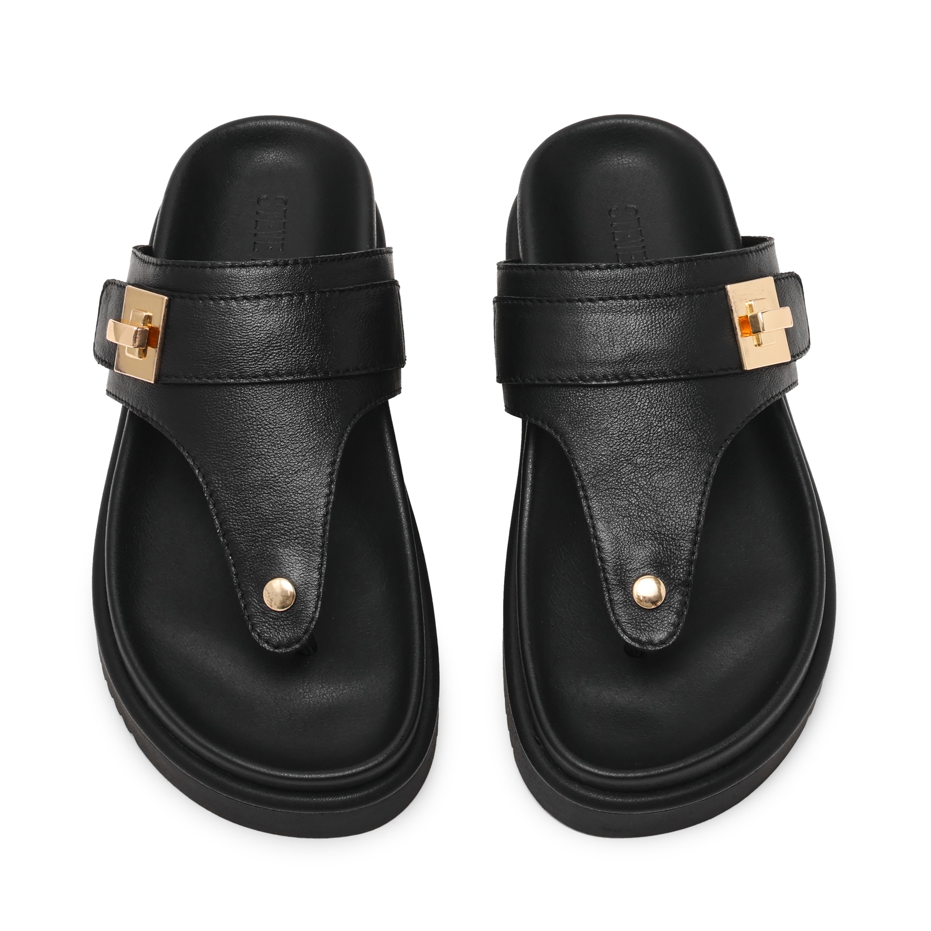 Thona-In Black Leather Flat Sandals