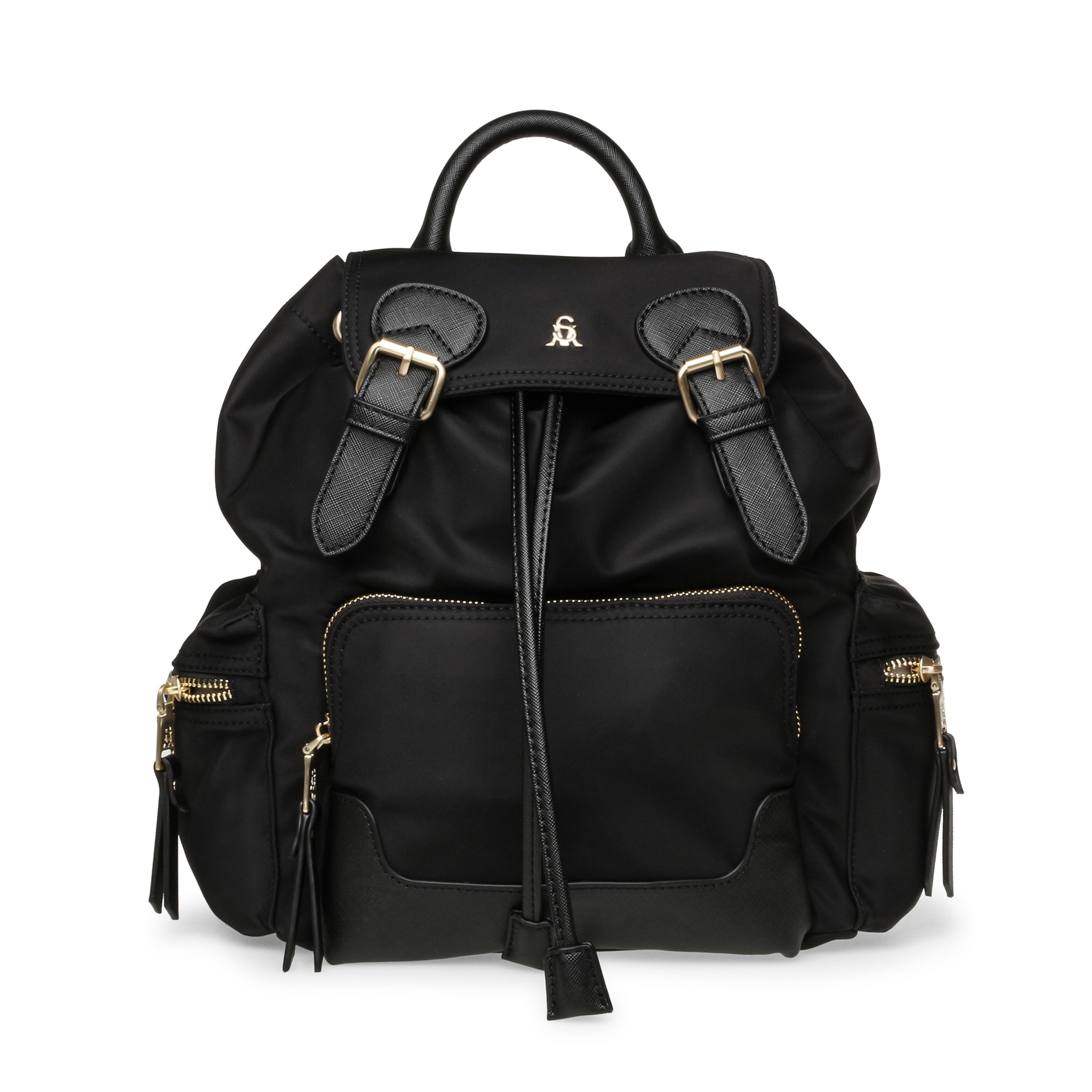 Steve Madden Black Nylon Backpack with Gold Hardware and Matching Zip Wallet Steve Madden black leather backpack with gold... | Depop main image 3