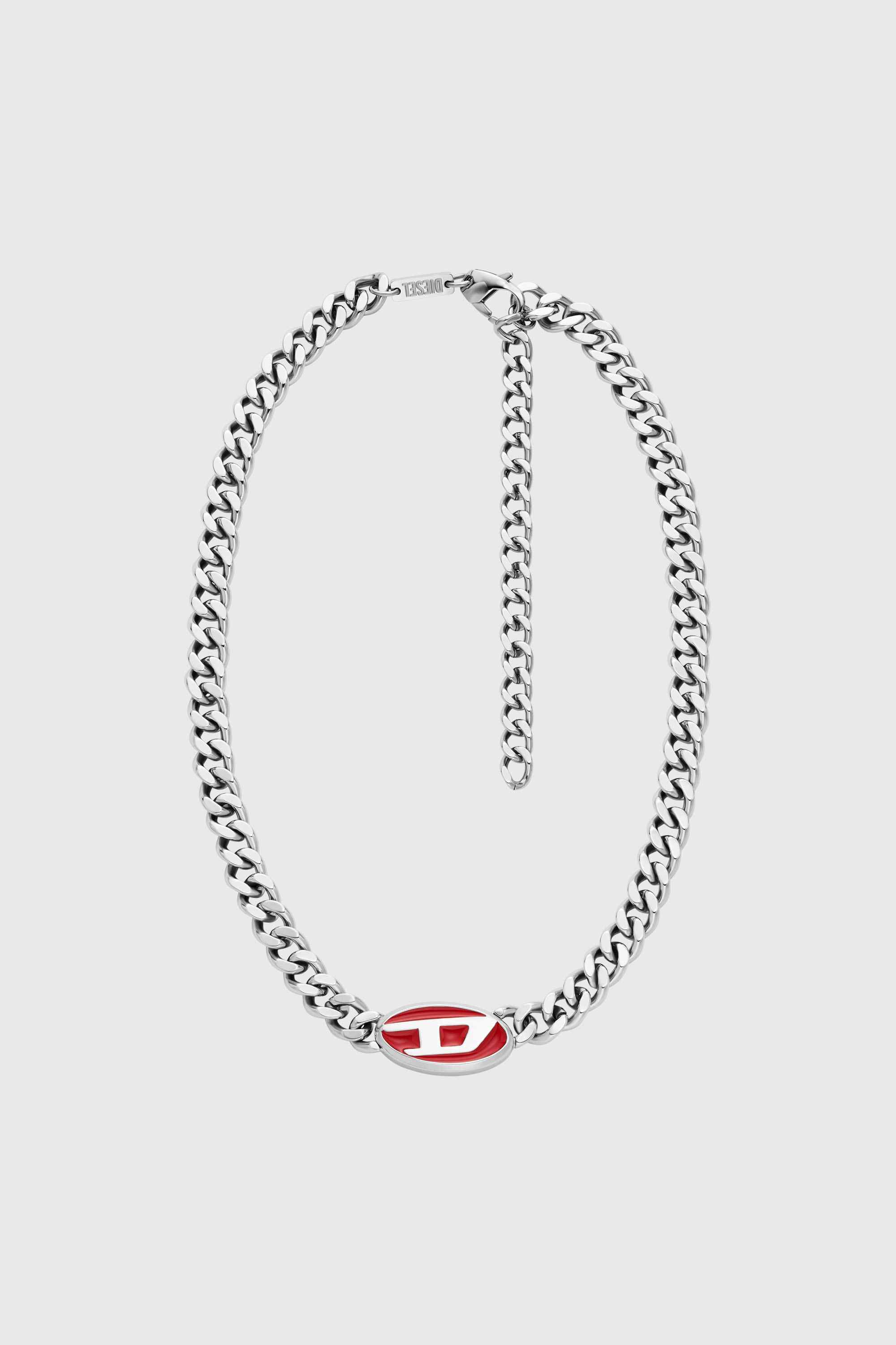 Silver Red enamel chain necklace