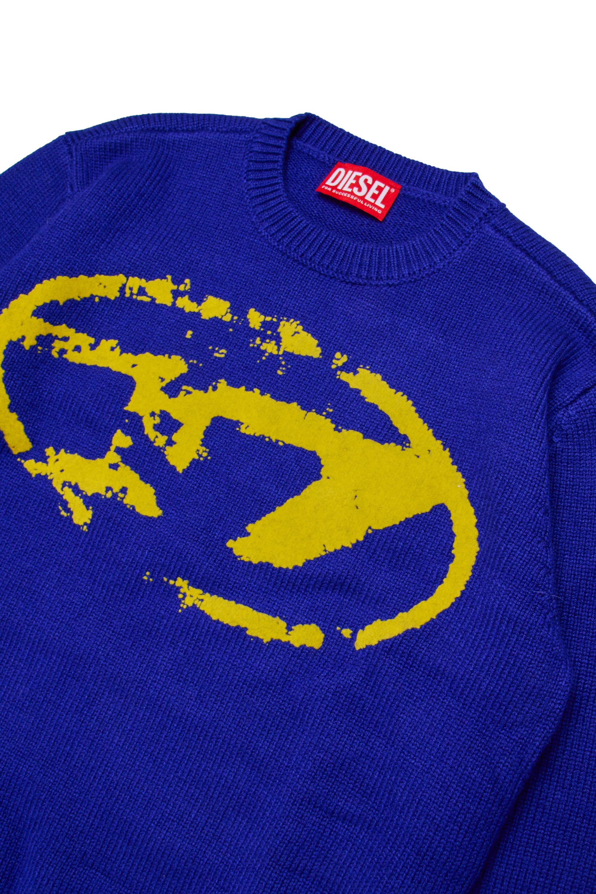 Blue Crewneck wool blend sweater with print