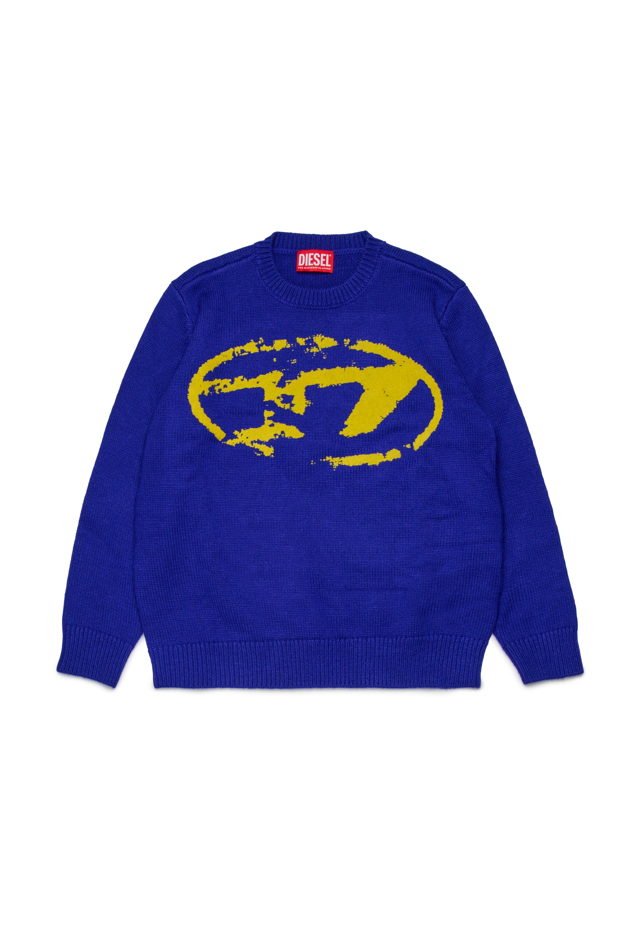 Blue Crewneck wool blend sweater with print