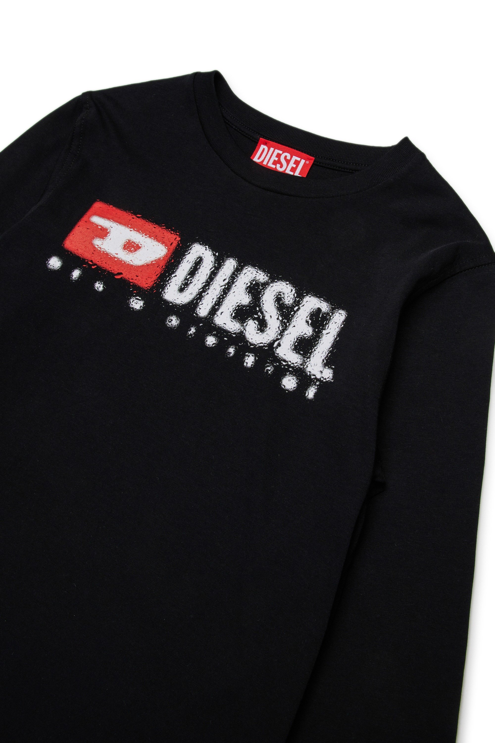 Black Cotton crew neck T-shirt with logo print