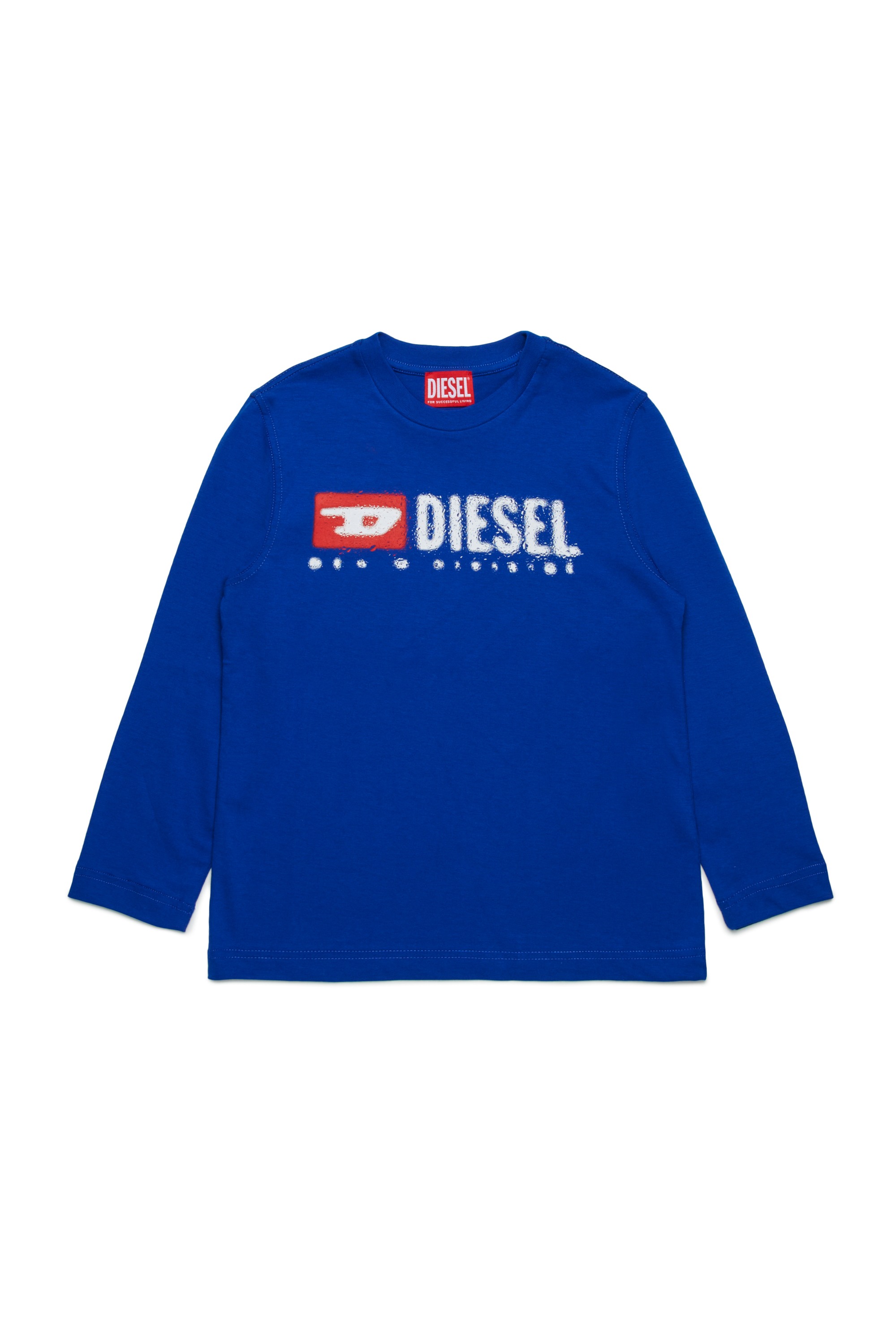 Blue Cotton crew neck T-shirt with logo print