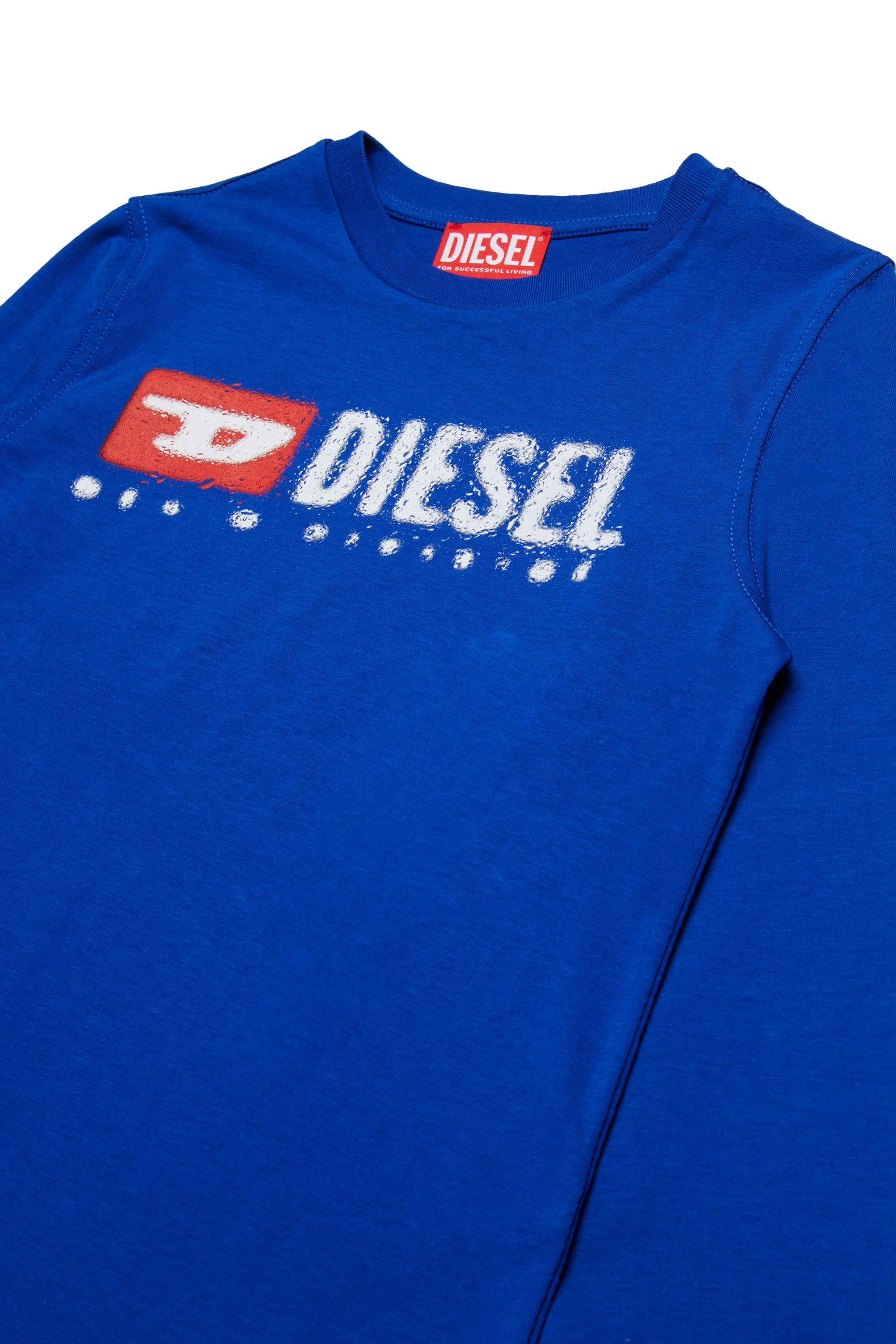 Blue Cotton crew neck T-shirt with logo print
