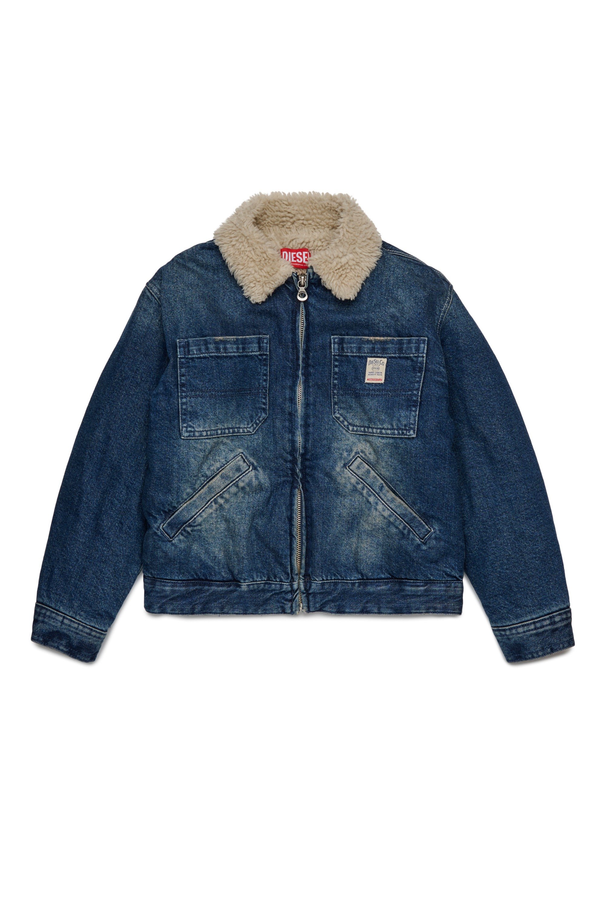 Dark Blue Denim jacket with fur collar