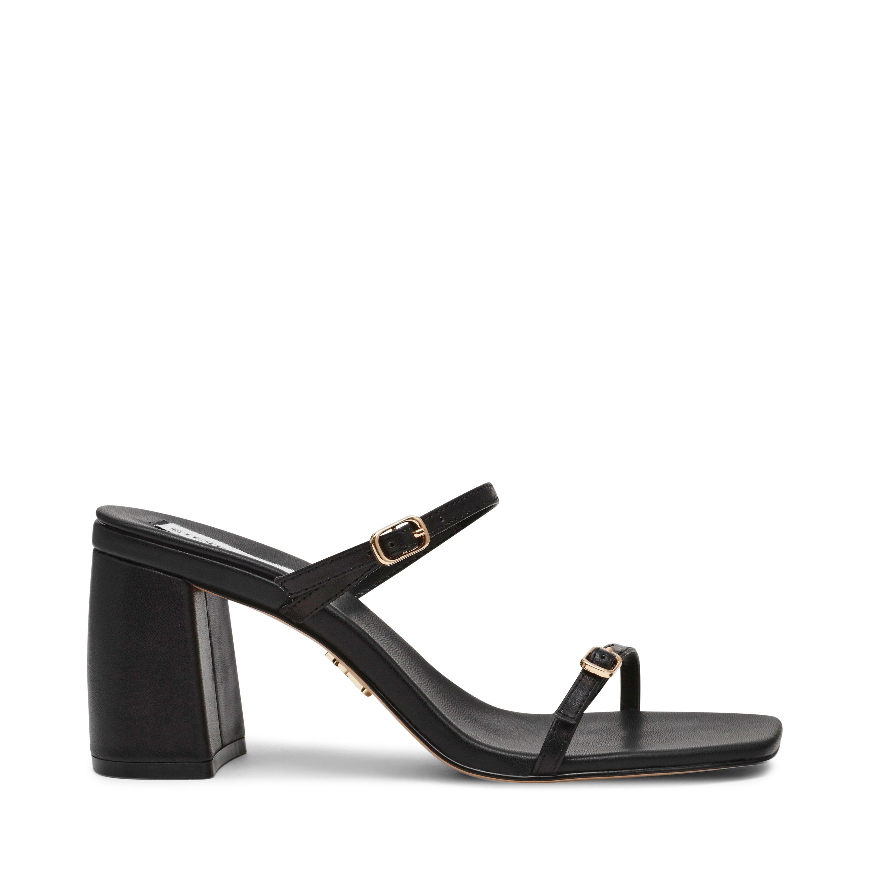 Reformer-In Black Leather Heeled Sandal